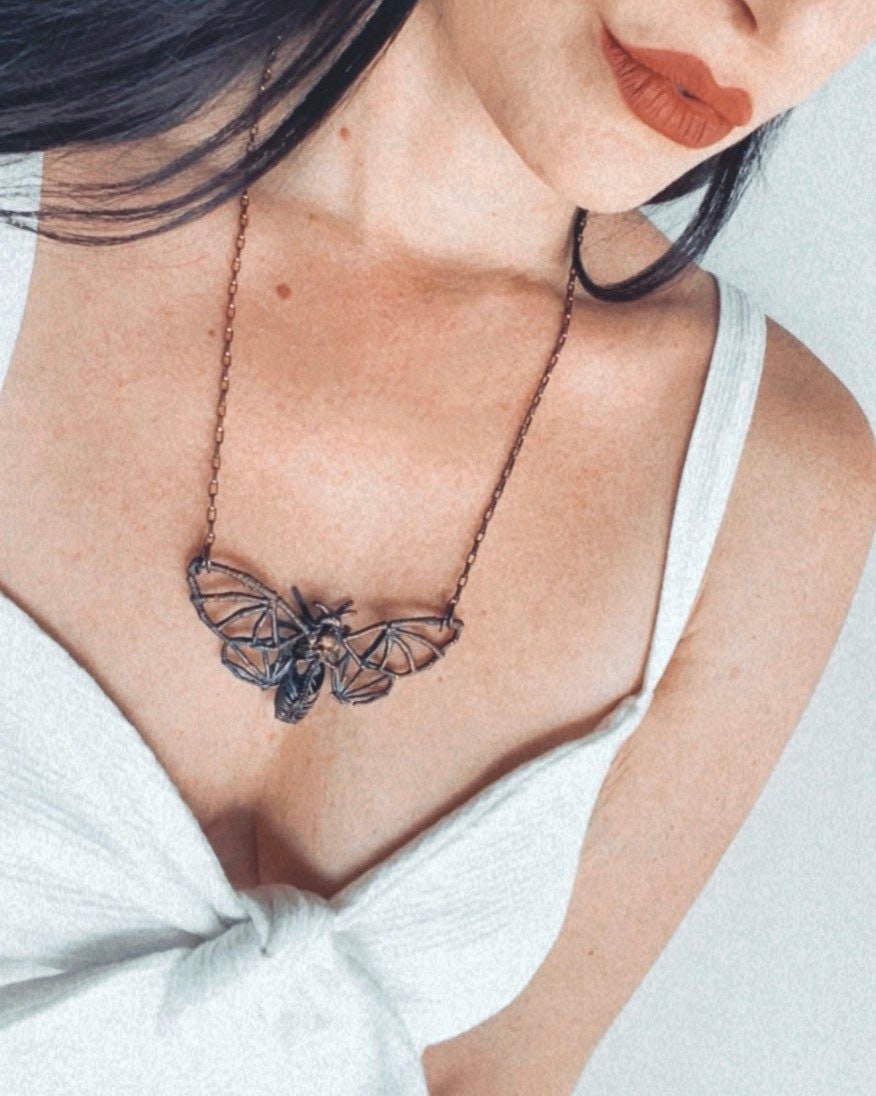 Death's-Head Hawkmoth Skeleton Pendant • Electroformed Copper