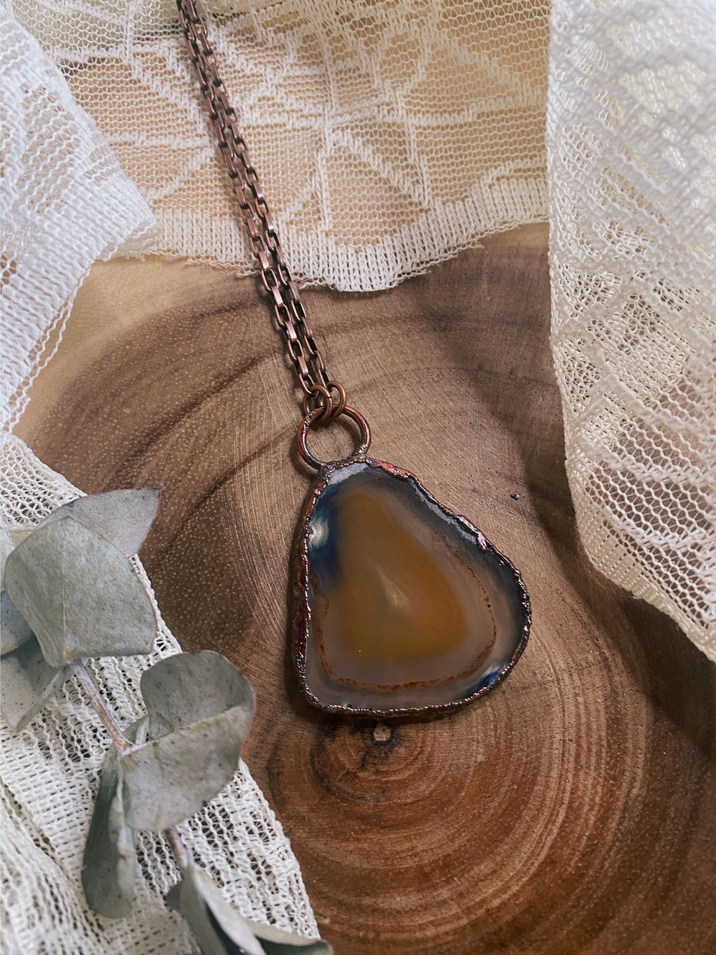 Agate Slice Pendant • Electroformed Copper • Handmade Necklace