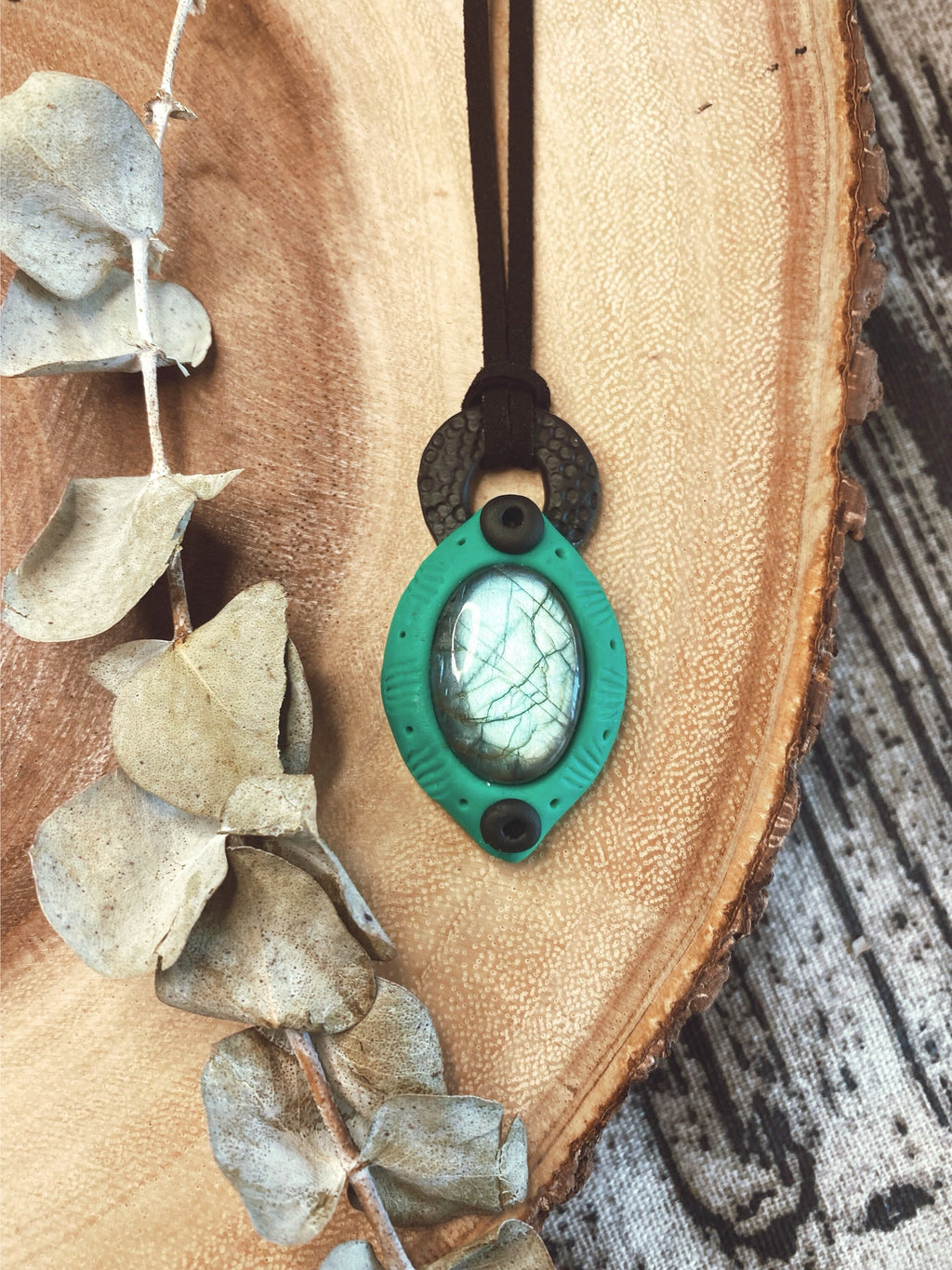Labradorite Polymer Clay Pendant