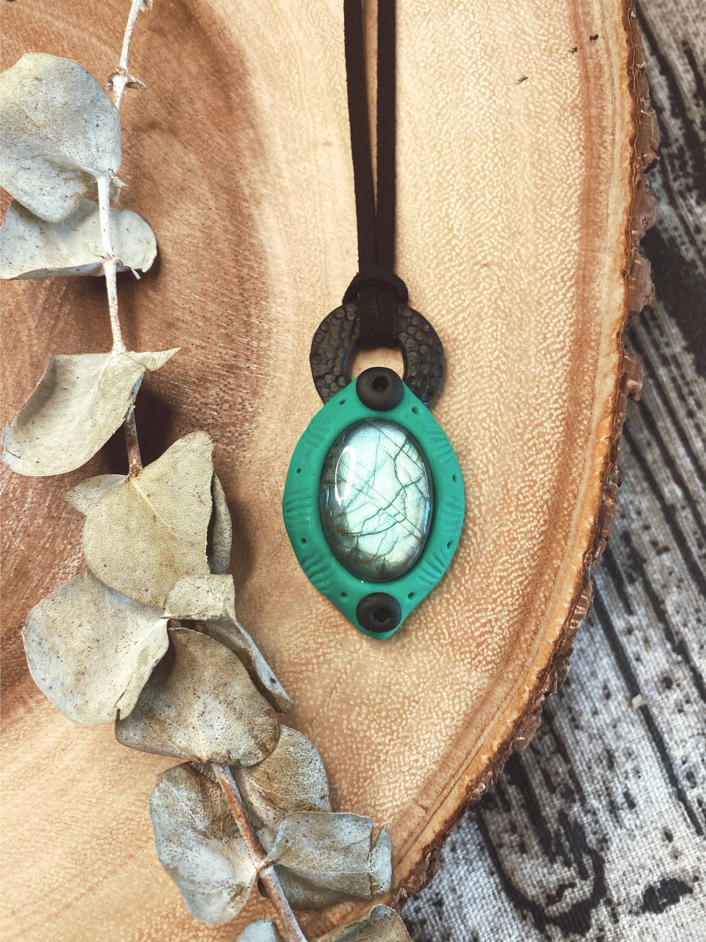 Labradorite Polymer Clay Pendant