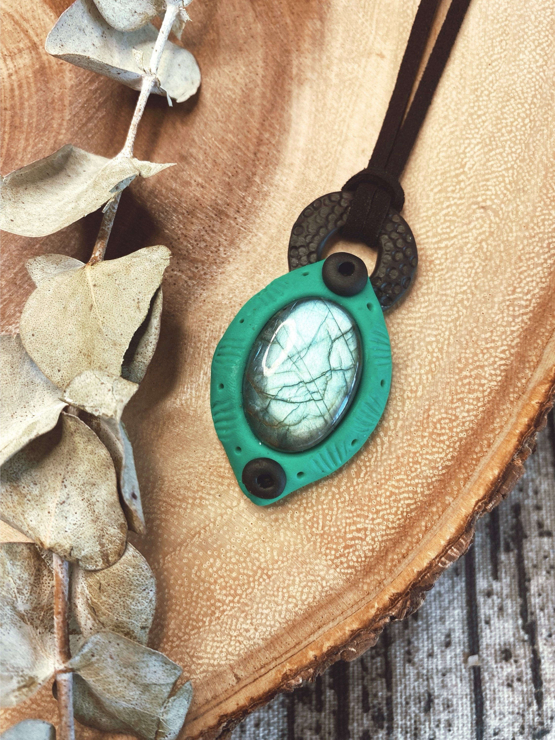 Labradorite Polymer Clay Pendant