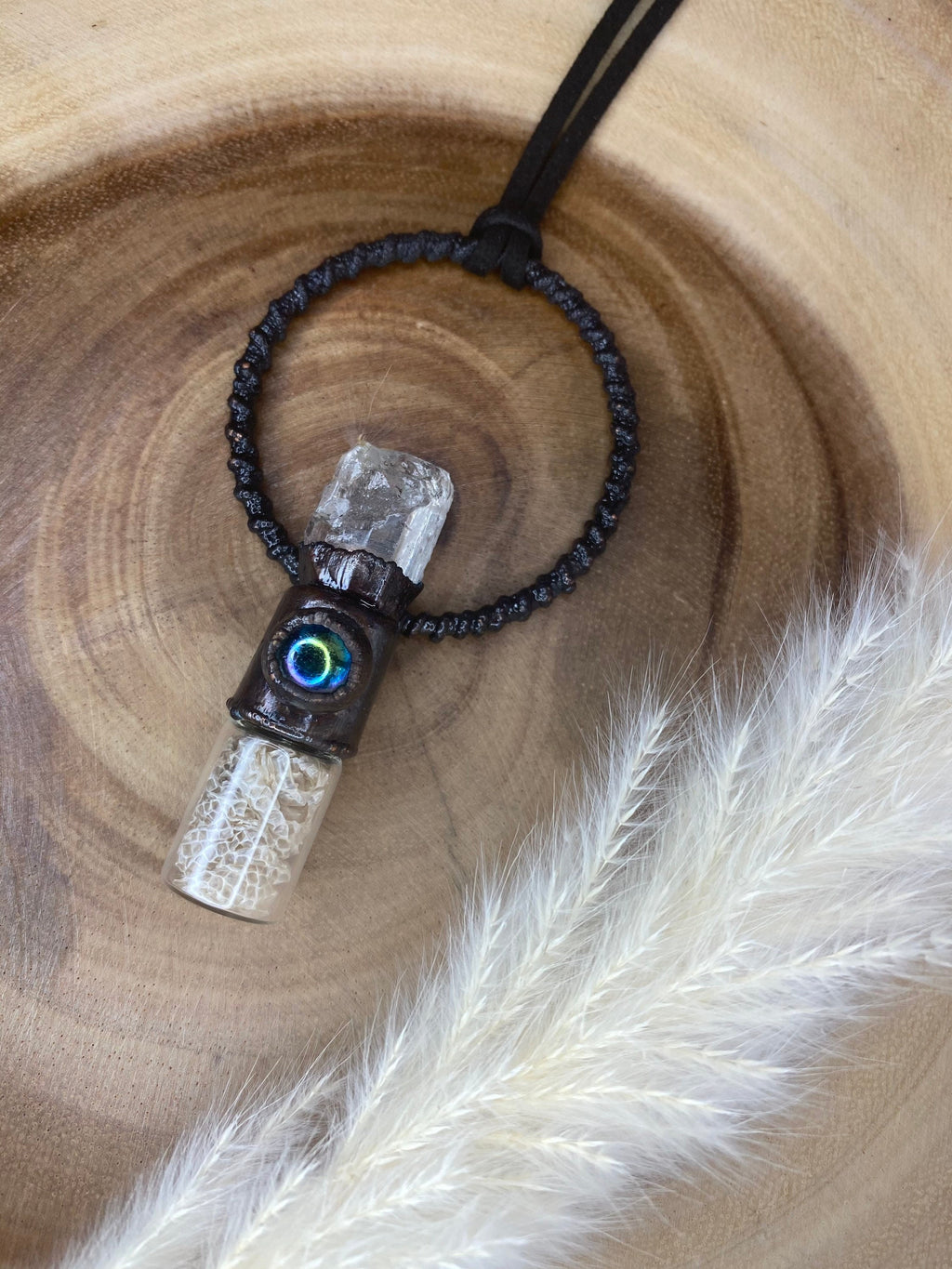 Snake Shed Essential Oil Roller Necklace • Emerald • Electroformed Copper