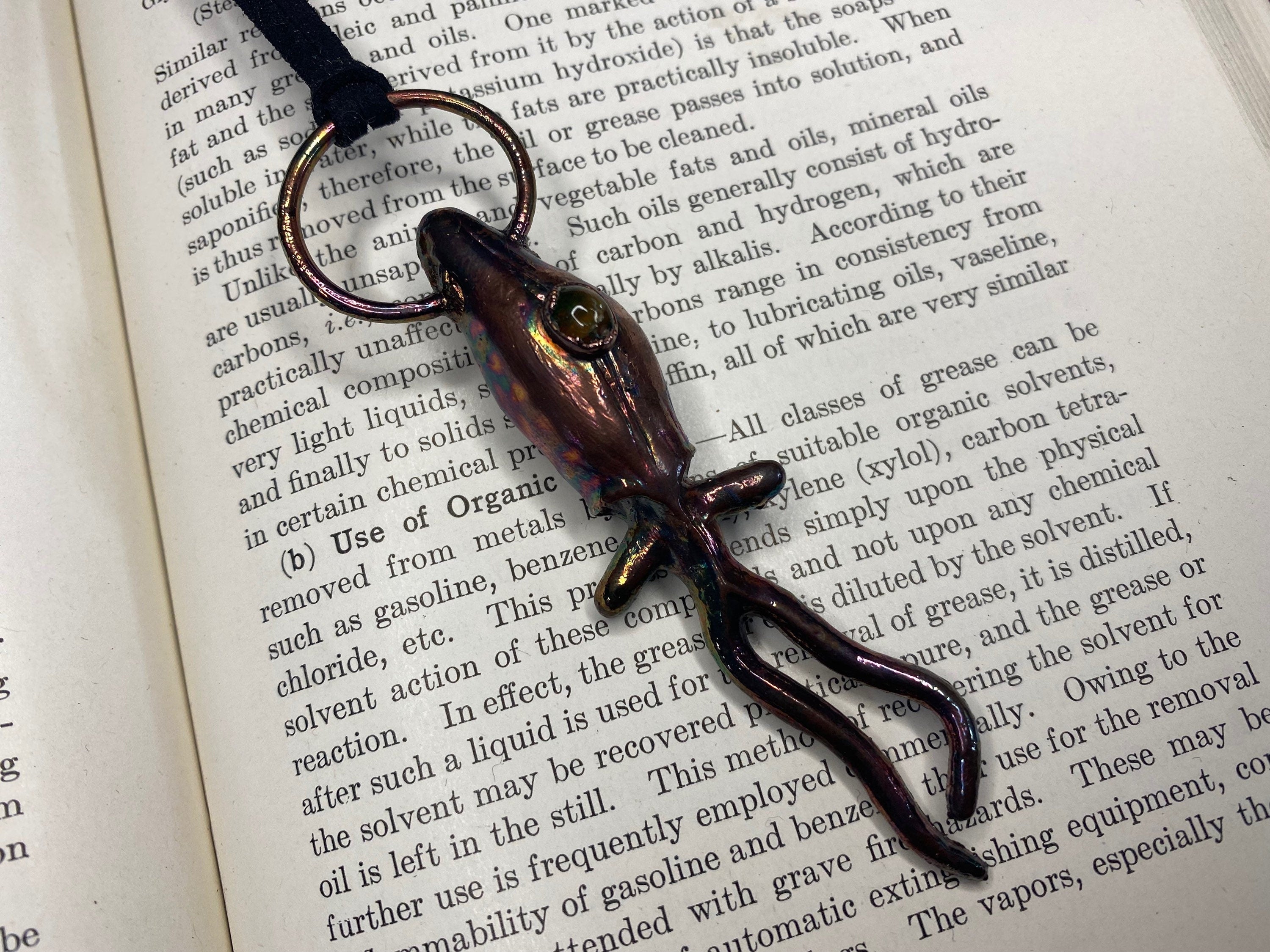 Glass Squid Pendant • Black Opal Necklace • Electroformed Copper • Deep Sea Creature Jewelry