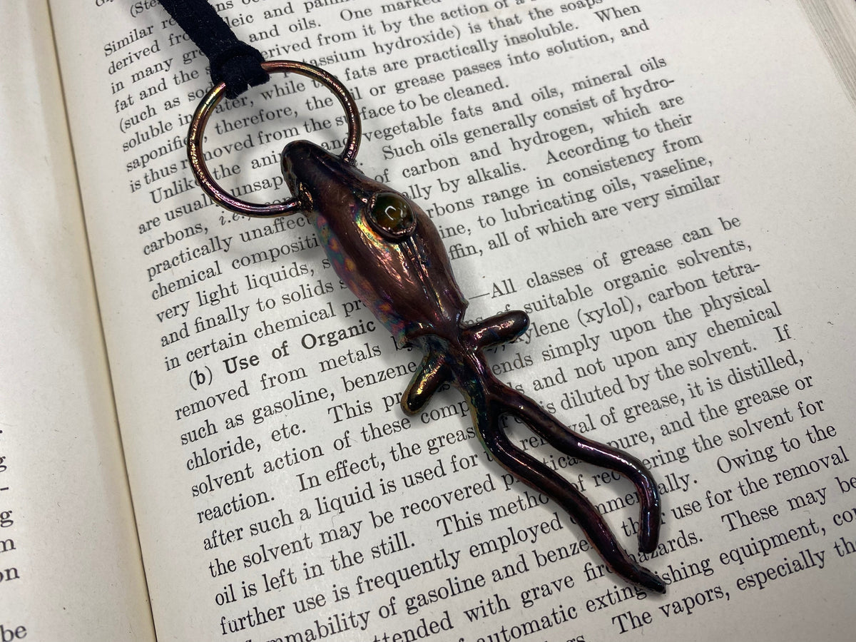 Glass Squid Pendant • Black Opal Necklace • Electroformed Copper • Deep Sea Creature Jewelry