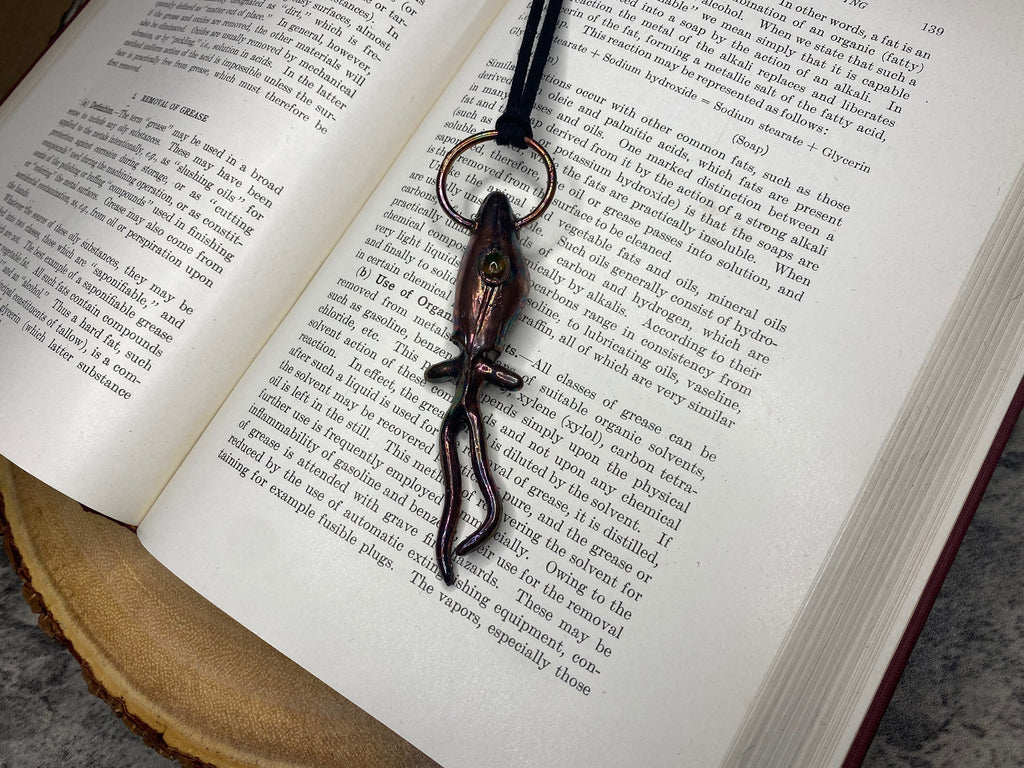 Glass Squid Pendant • Black Opal Necklace • Electroformed Copper • Deep Sea Creature Jewelry