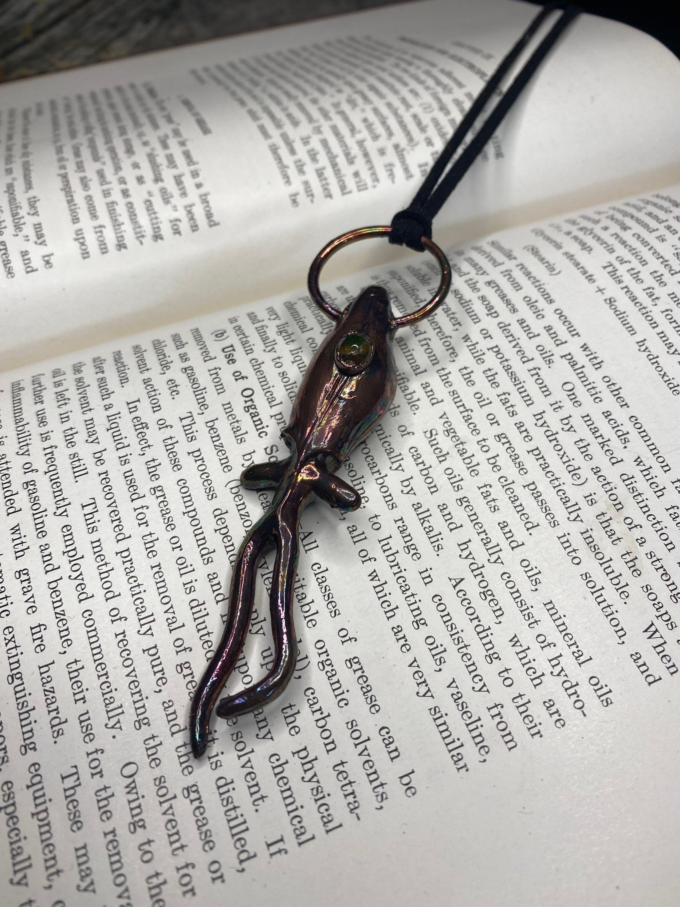 Glass Squid Pendant • Black Opal Necklace • Electroformed Copper • Deep Sea Creature Jewelry