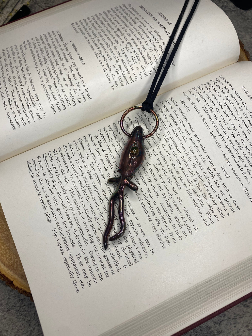 Glass Squid Pendant • Black Opal Necklace • Electroformed Copper • Deep Sea Creature Jewelry