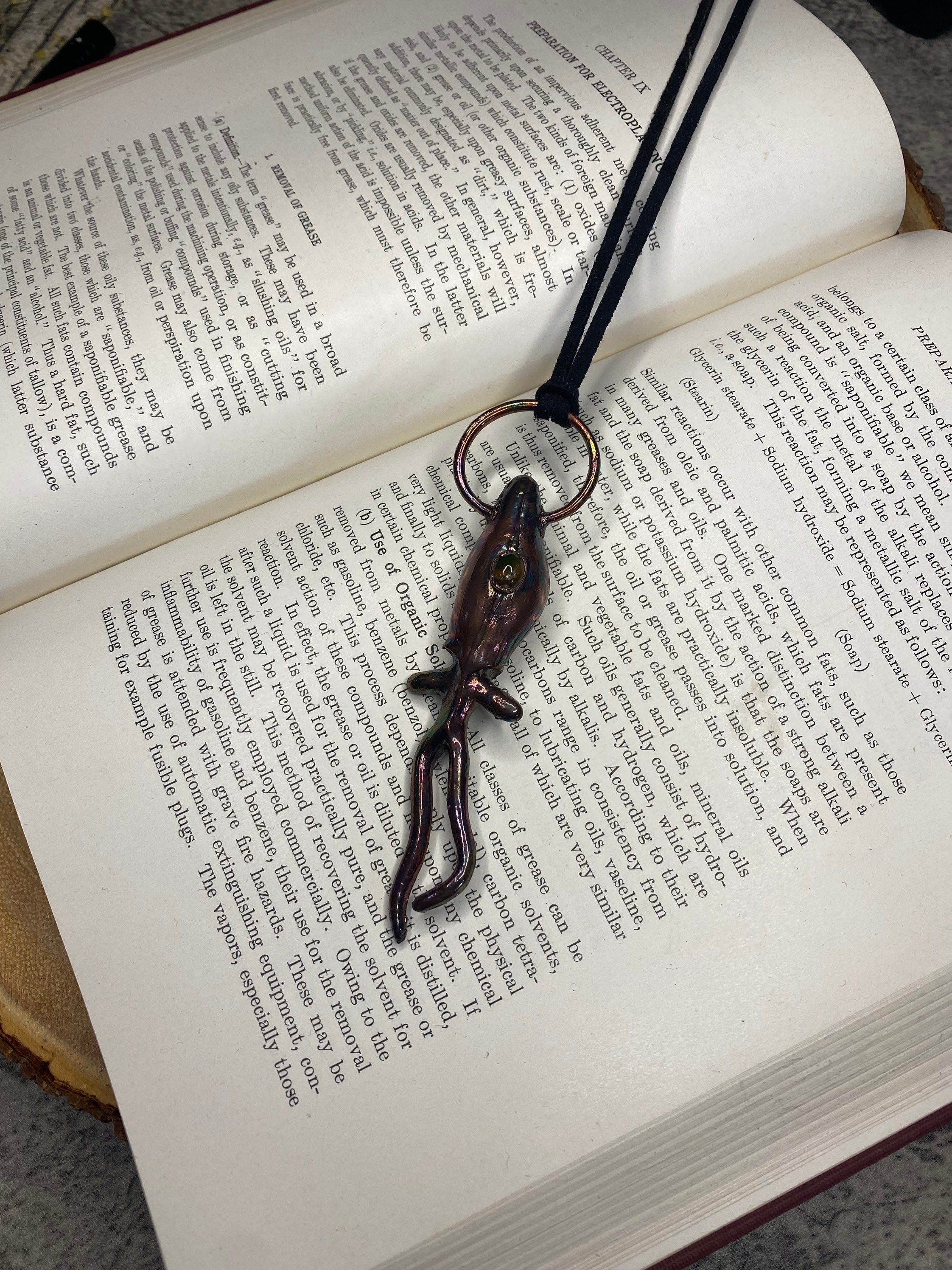 Glass Squid Pendant • Black Opal Necklace • Electroformed Copper • Deep Sea Creature Jewelry