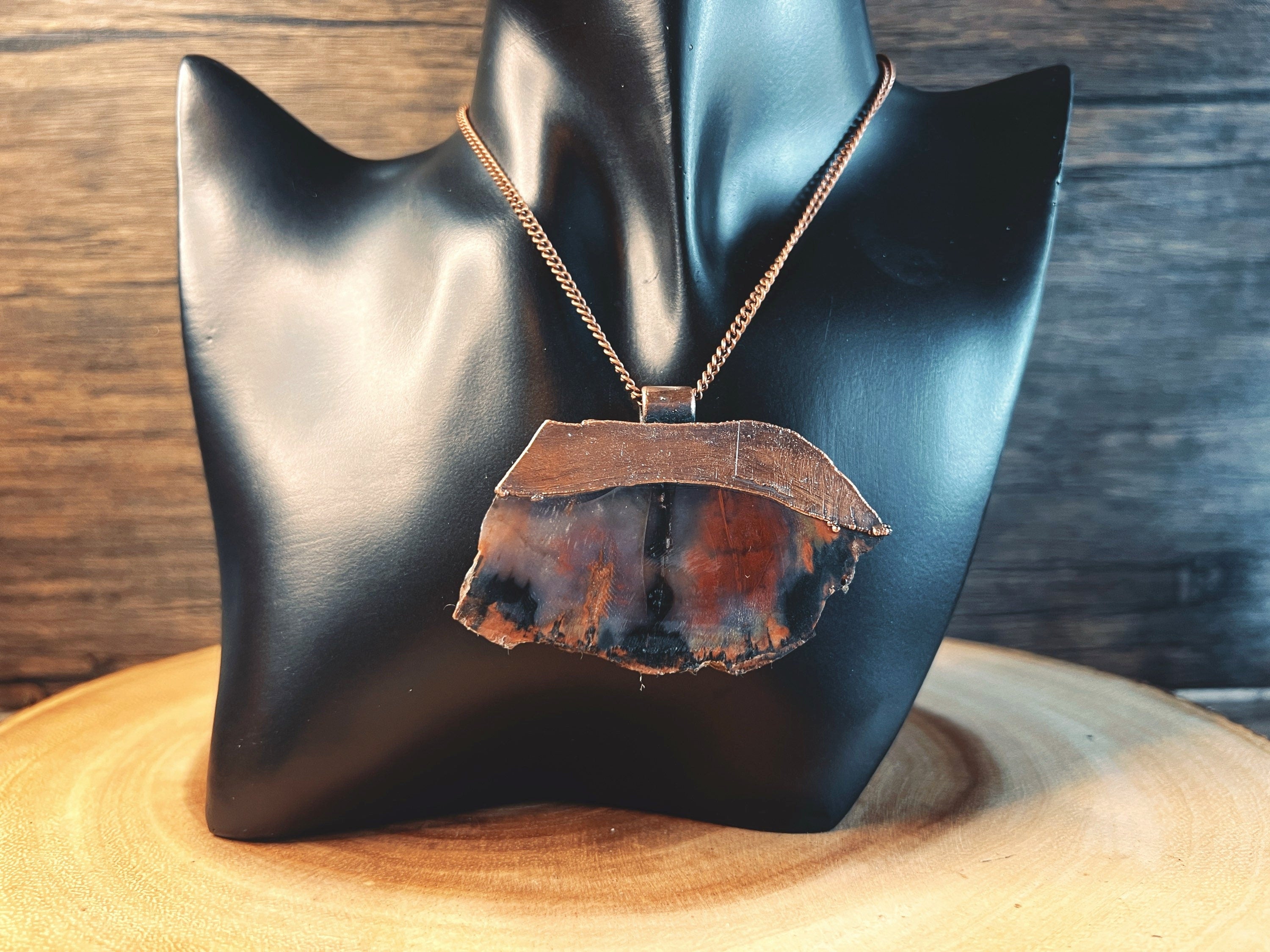 Petrified Wood Pendant • Electroformed Copper • Handmade Necklace