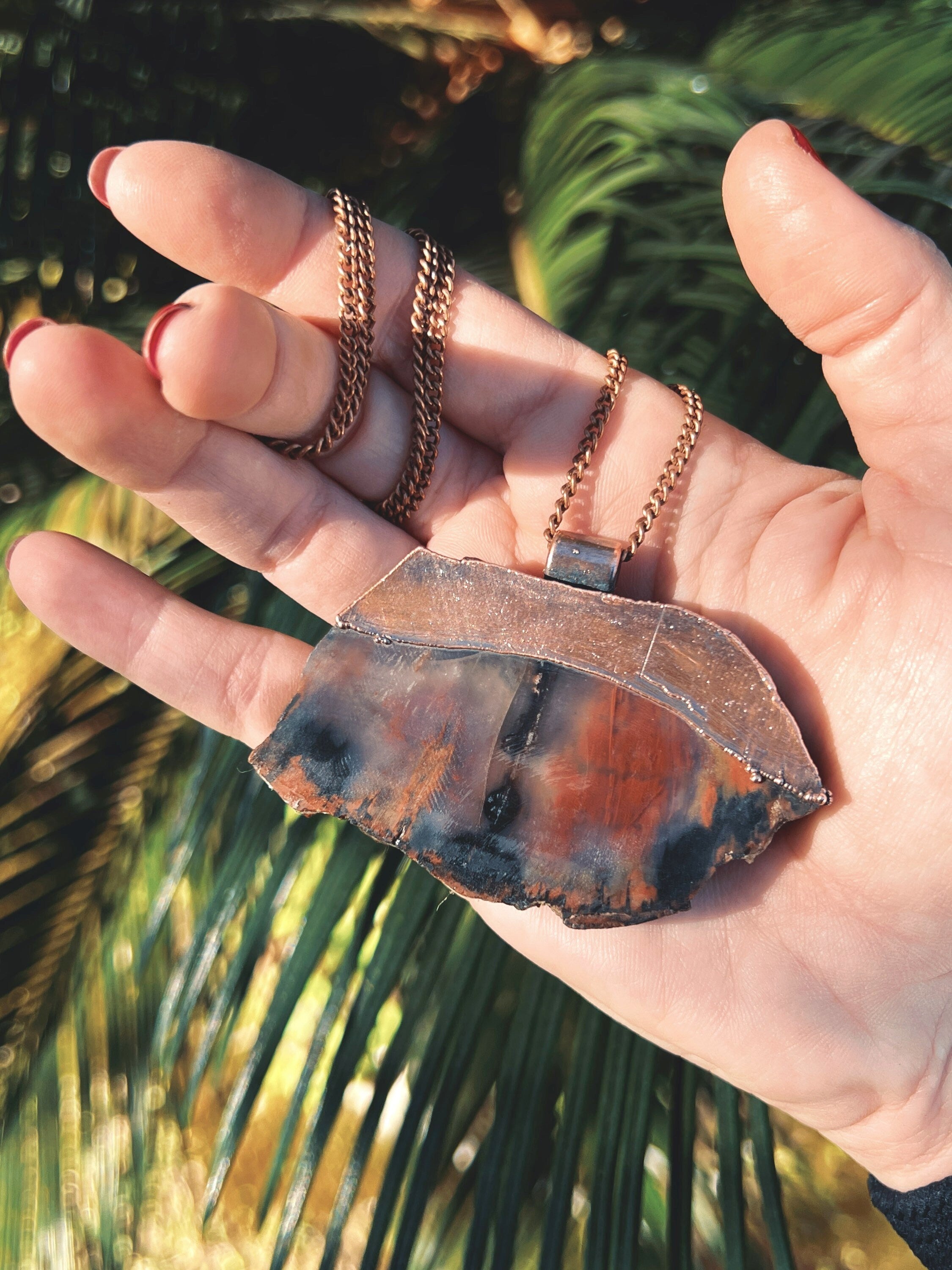 Petrified Wood Pendant • Electroformed Copper • Handmade Necklace