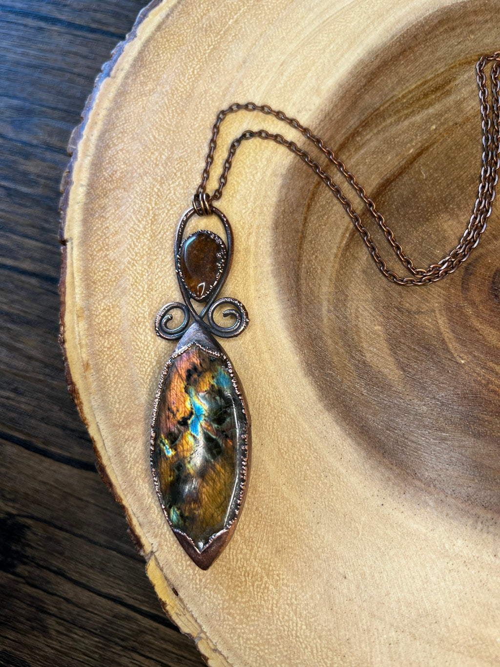 Labradorite & Garden Quartz Pendant • Electroformed Copper • Handmade Necklace