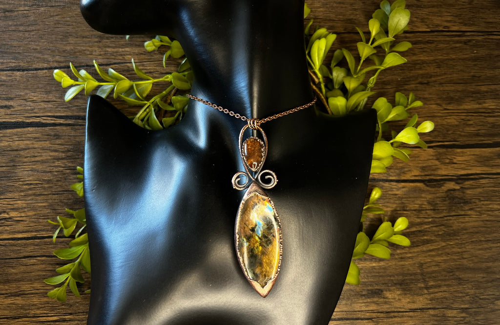 Labradorite & Garden Quartz Pendant • Electroformed Copper • Handmade Necklace