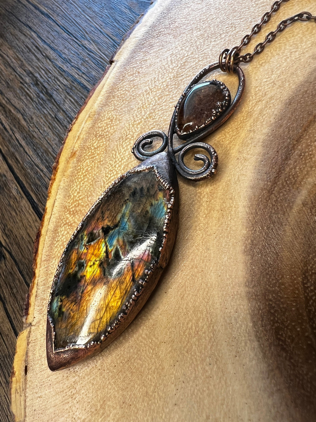 Labradorite & Garden Quartz Pendant • Electroformed Copper • Handmade Necklace