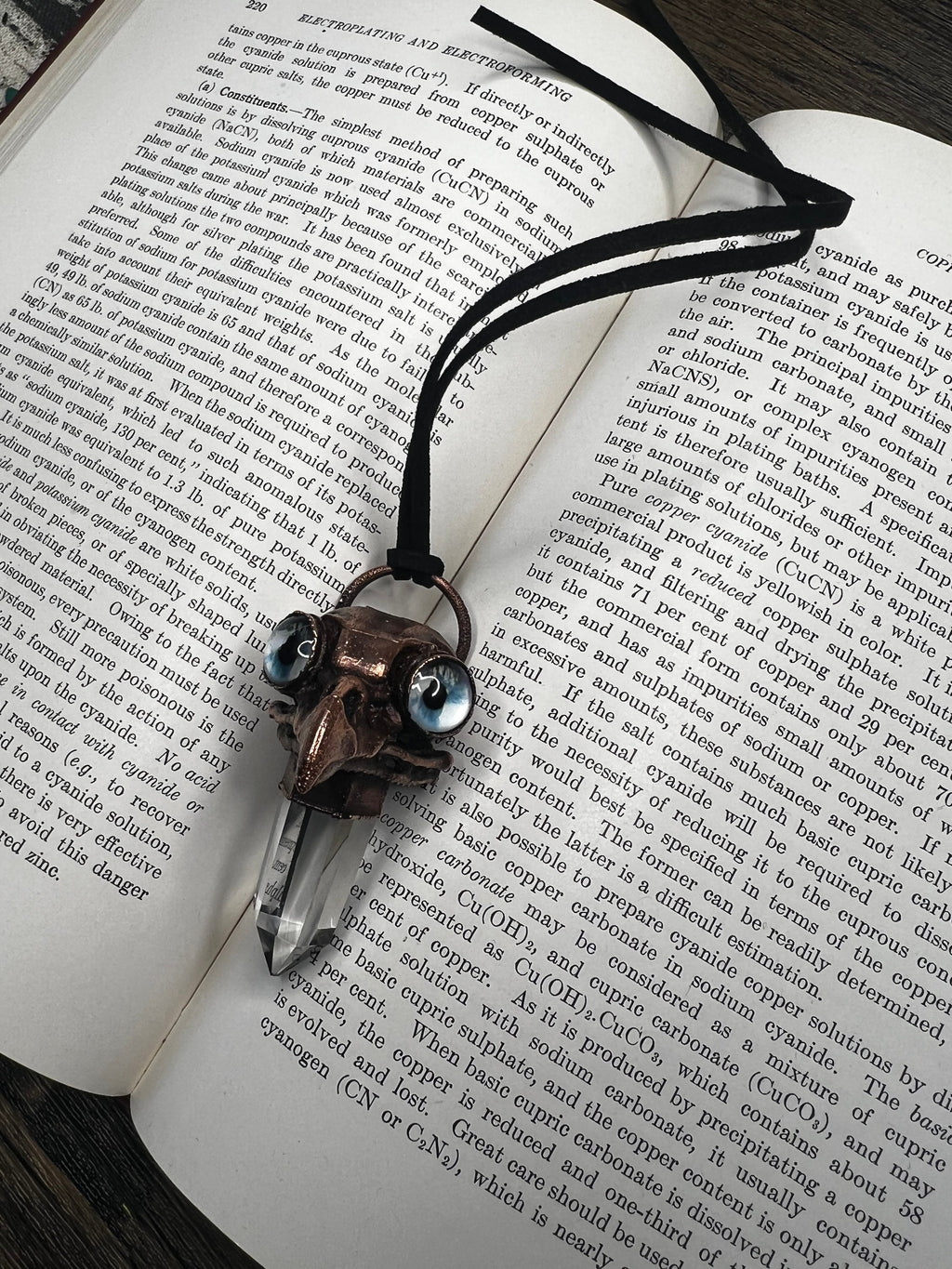 Owl Skull Pendant • Crystal Quartz • Electroformed Copper