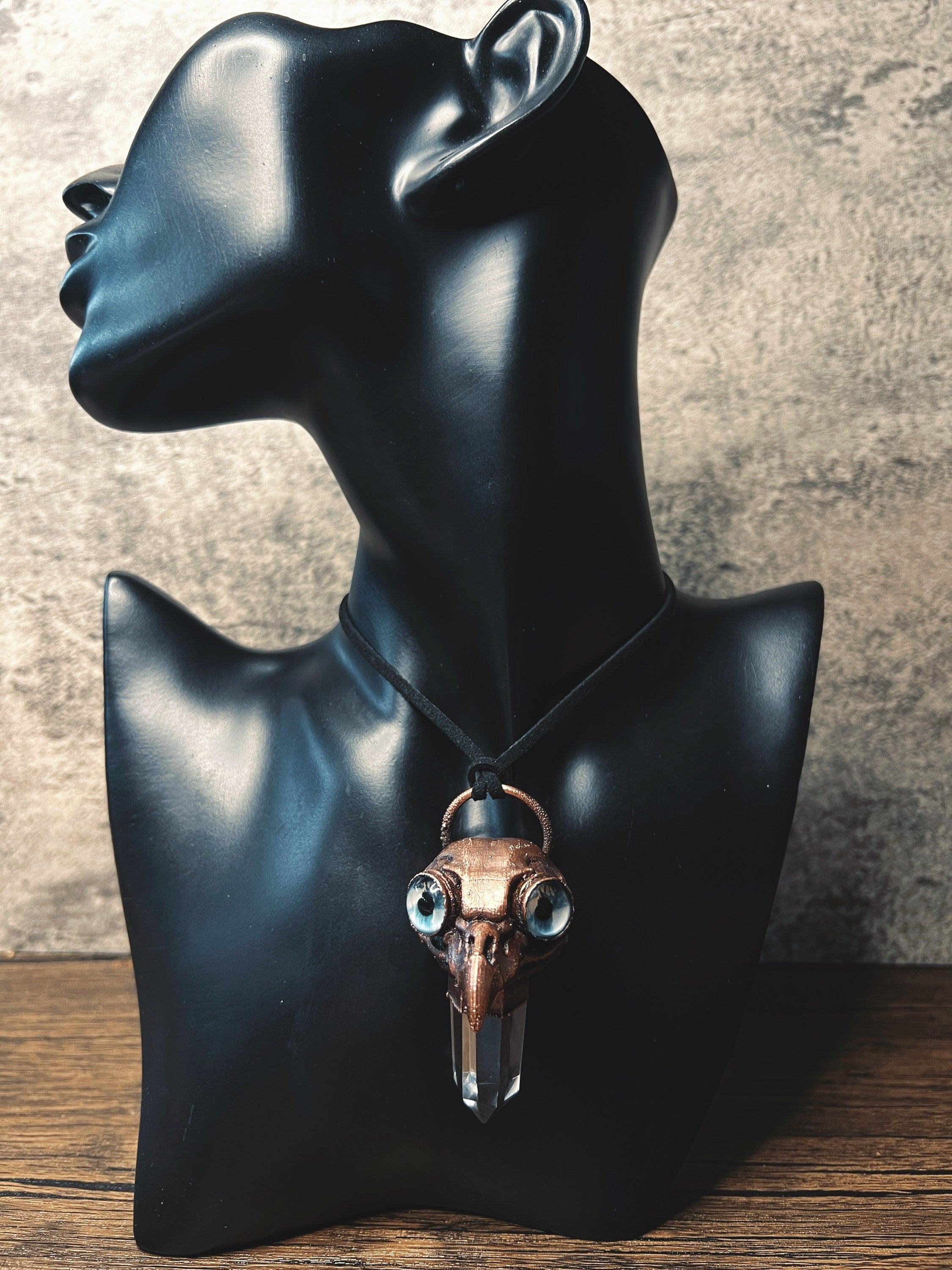 Owl Skull Pendant • Crystal Quartz • Electroformed Copper
