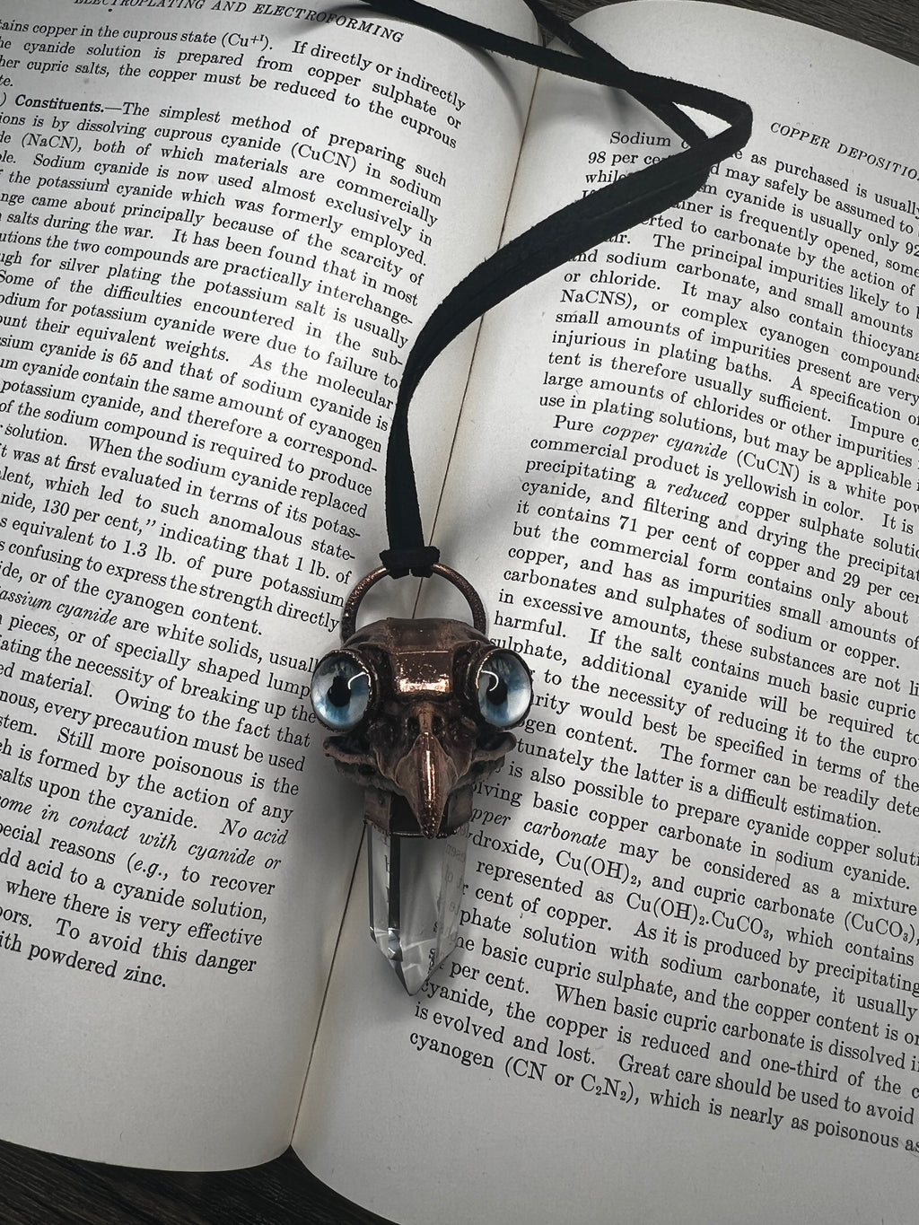 Owl Skull Pendant • Crystal Quartz • Electroformed Copper