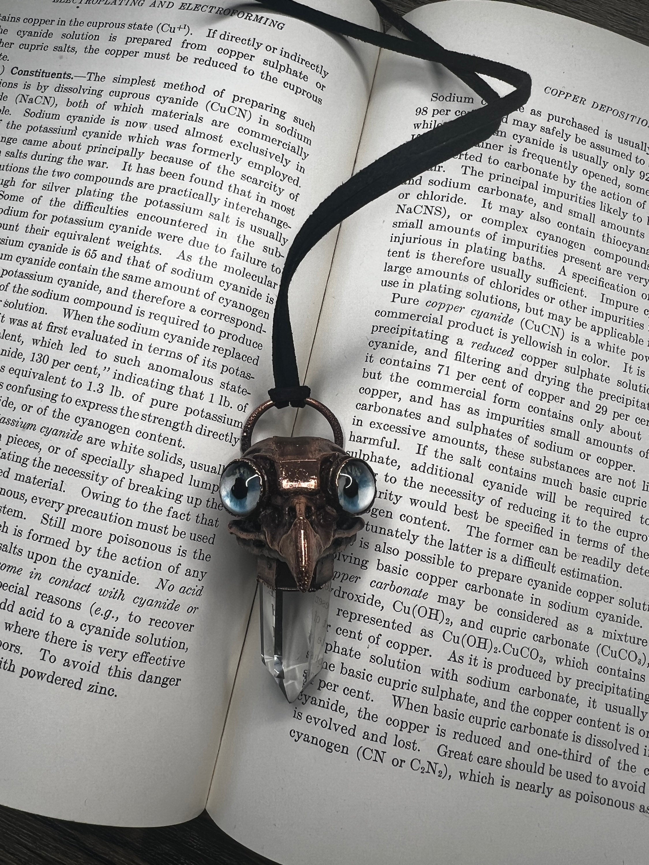 Owl Skull Pendant • Crystal Quartz • Electroformed Copper