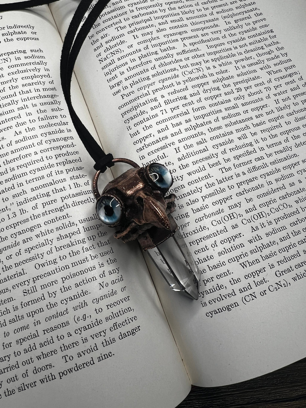 Owl Skull Pendant • Crystal Quartz • Electroformed Copper