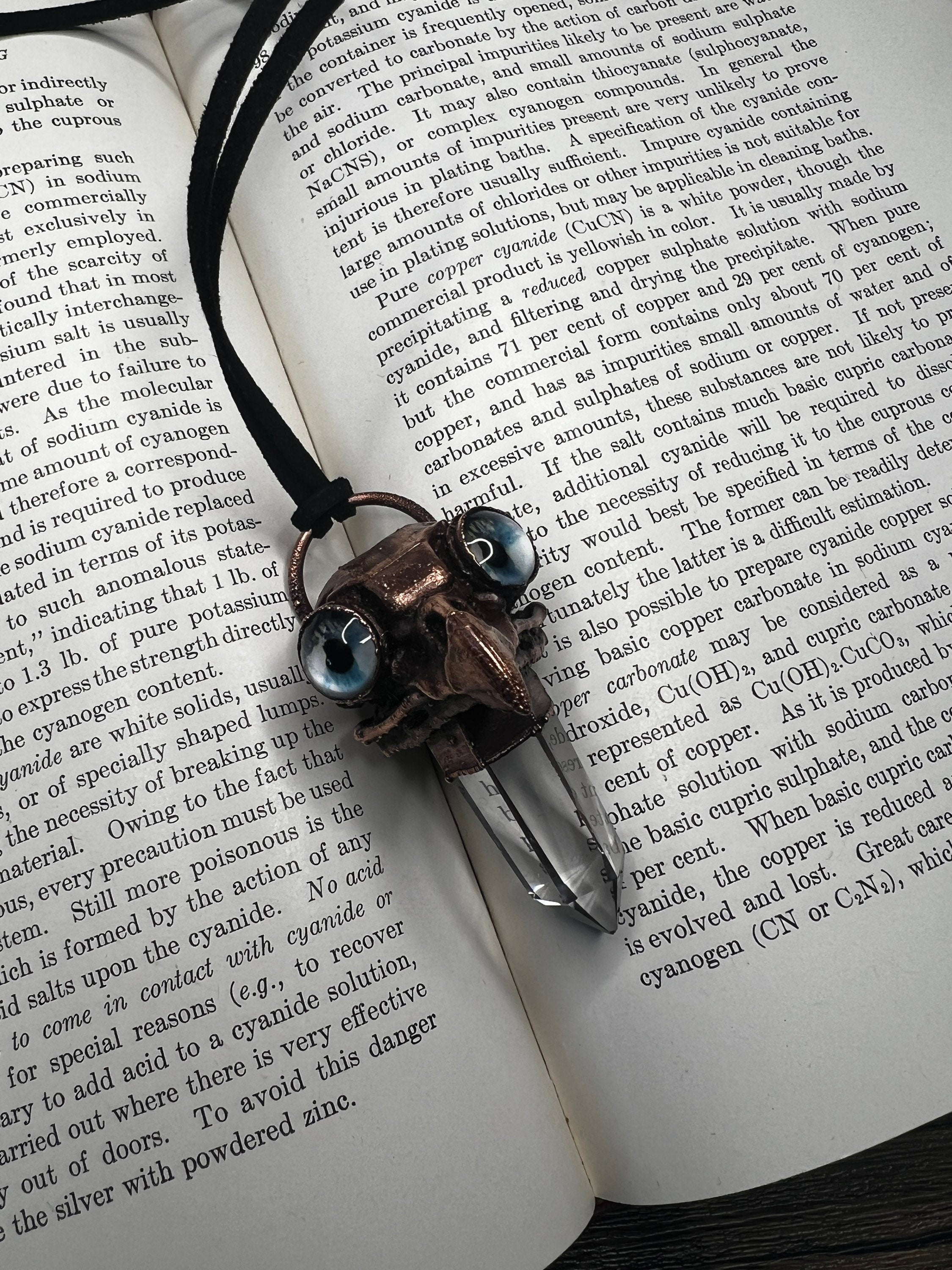 Owl Skull Pendant • Crystal Quartz • Electroformed Copper