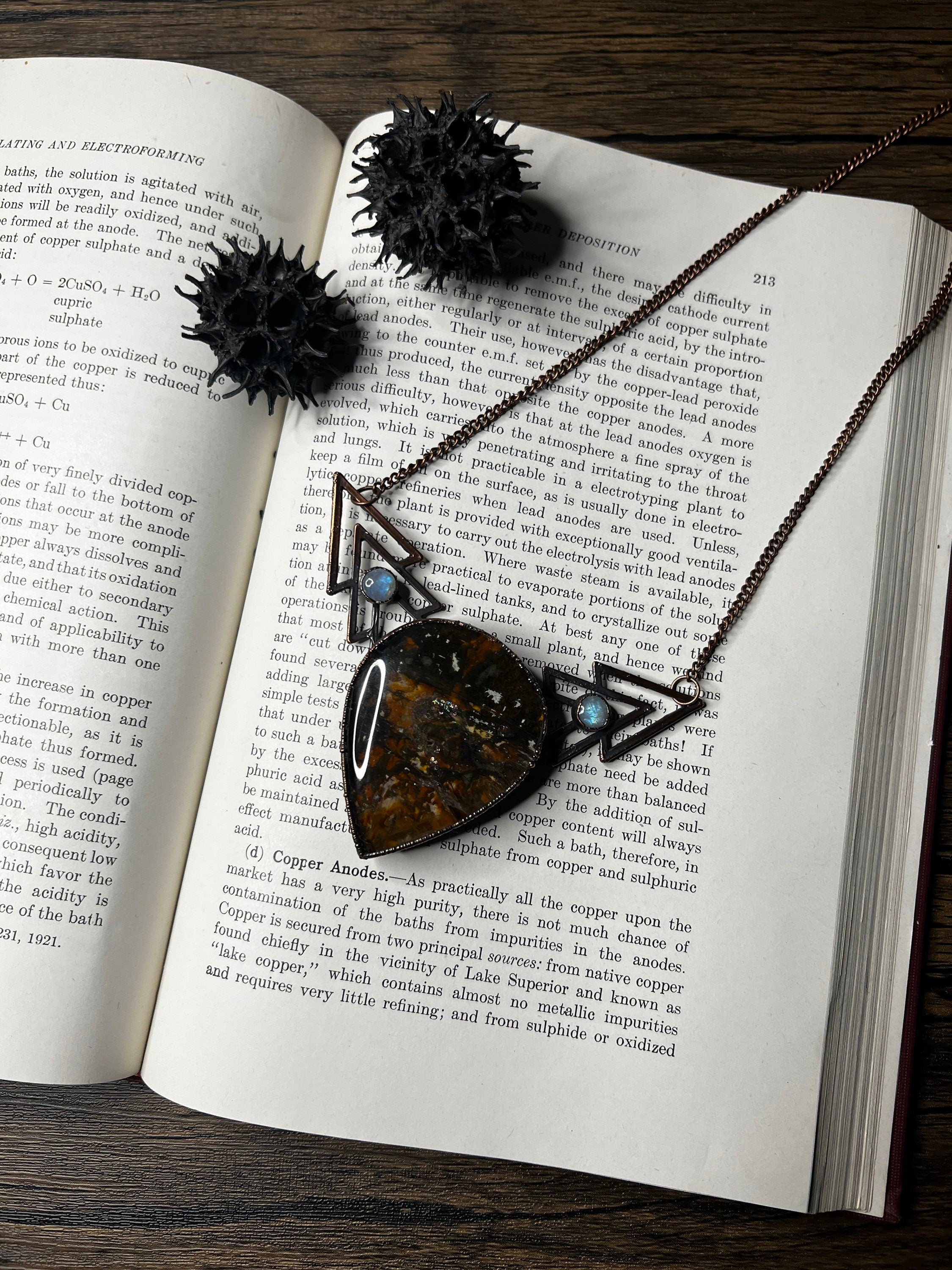 Garden Quartz Pendant • Rainbow Moonstones • Electroformed Copper • Statement Necklace