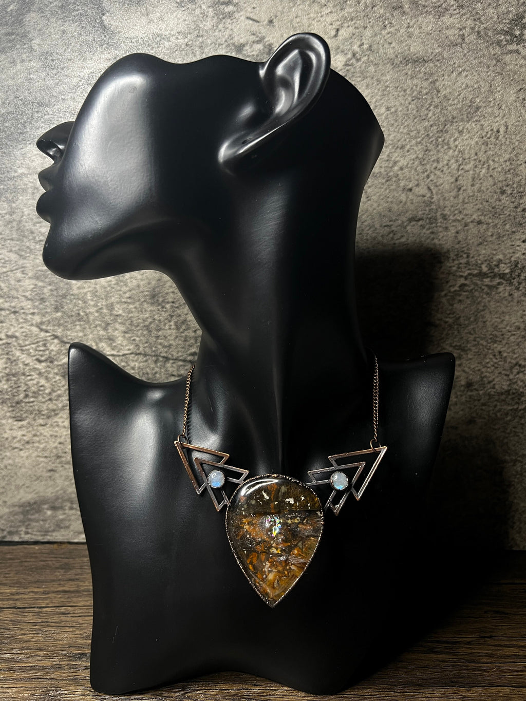 Garden Quartz Pendant • Rainbow Moonstones • Electroformed Copper • Statement Necklace