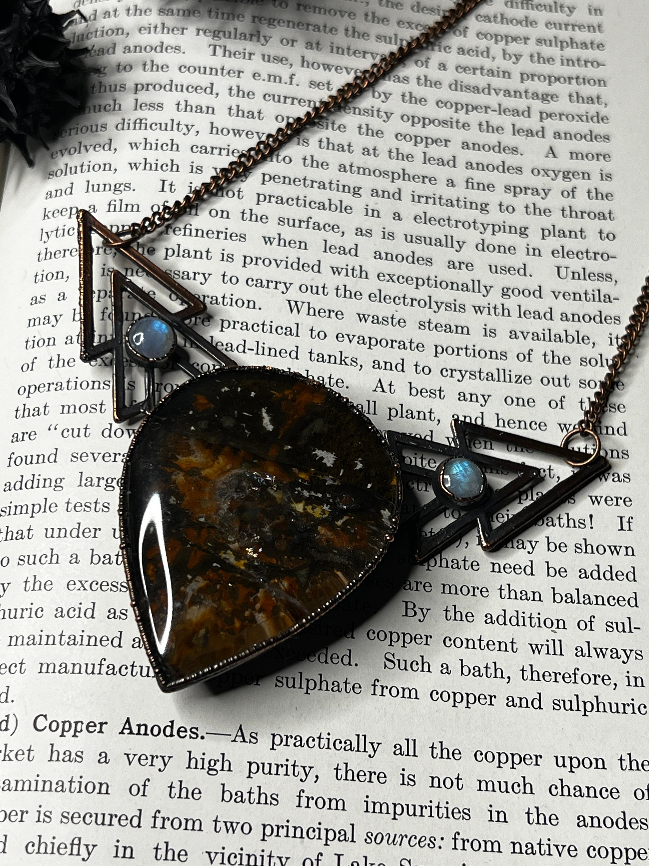 Garden Quartz Pendant • Rainbow Moonstones • Electroformed Copper • Statement Necklace