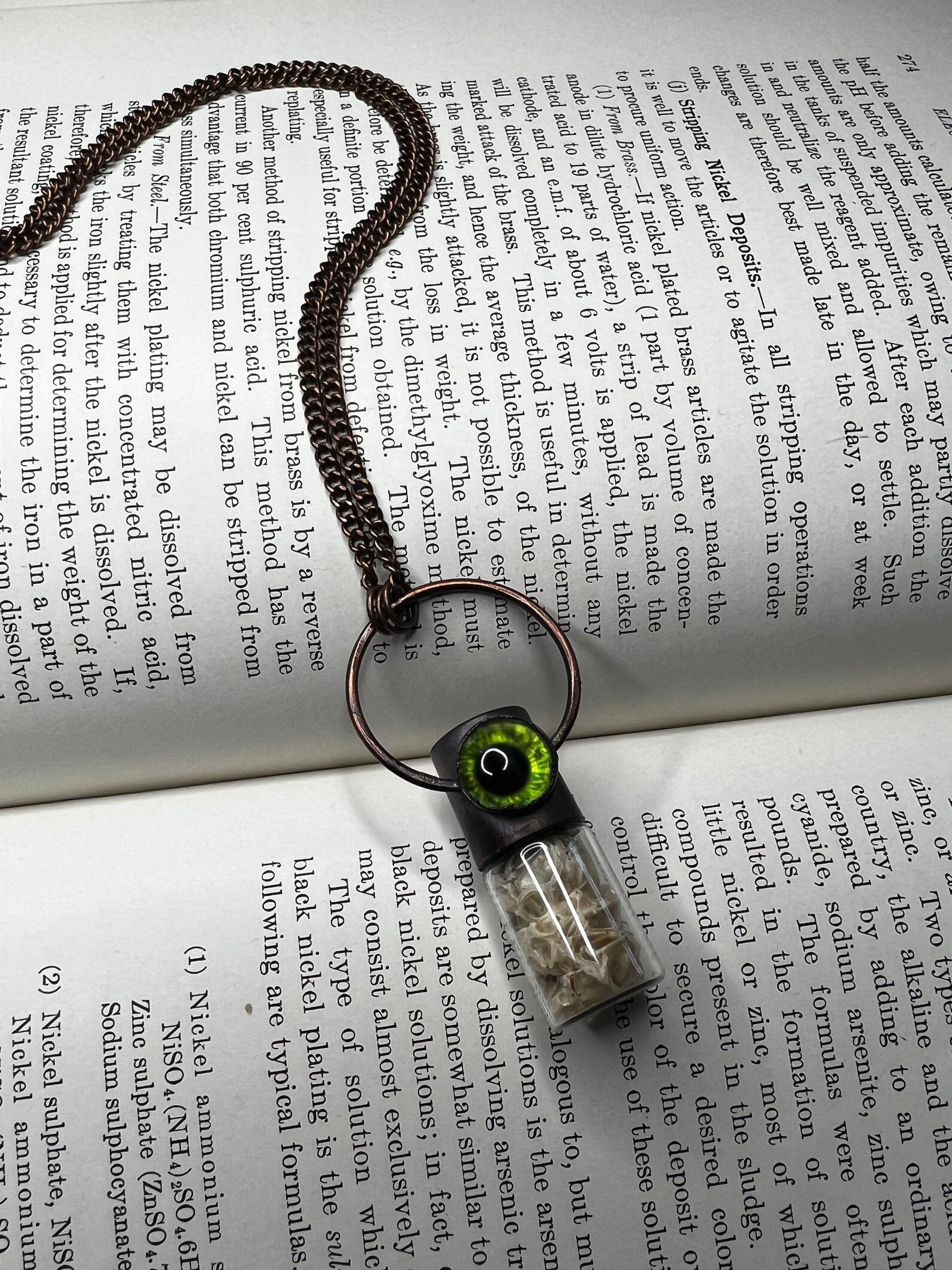 Snake Shed & Reptile Eye Essential Oil Roller Pendant • Electroformed Copper