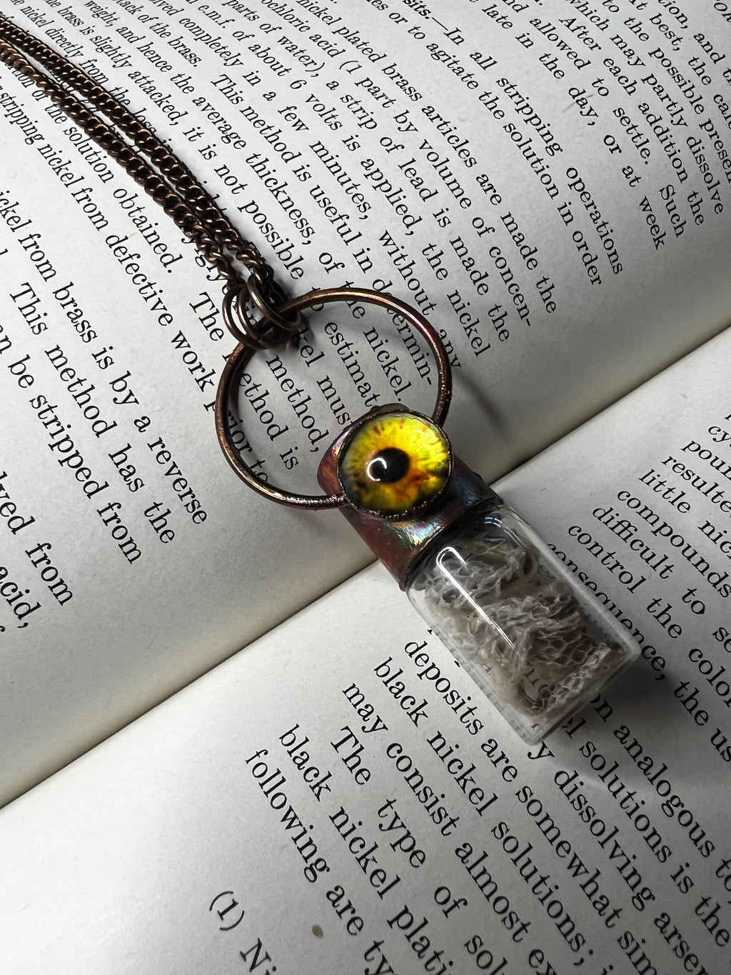 Snake Shed & Reptile Eye Essential Oil Roller Pendant • Electroformed Copper
