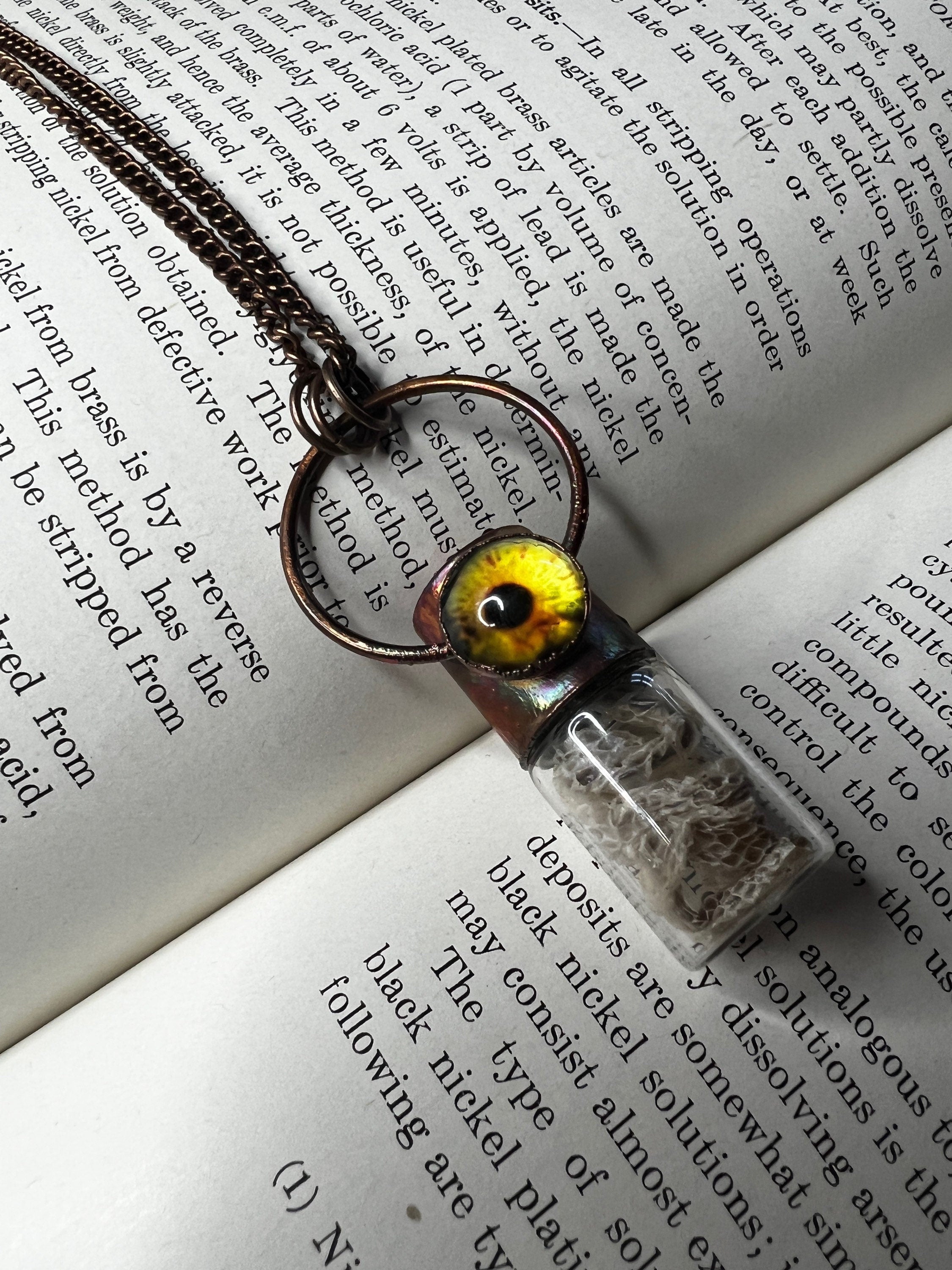 Snake Shed & Reptile Eye Essential Oil Roller Pendant • Electroformed Copper