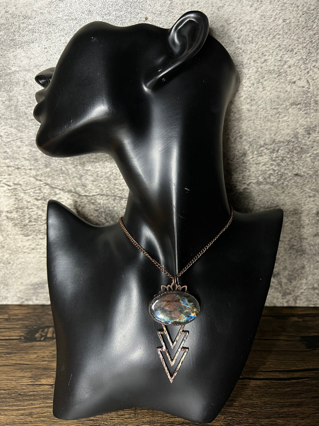Labradorite Triangle Pendant • Electroformed Copper • Geometric Necklace
