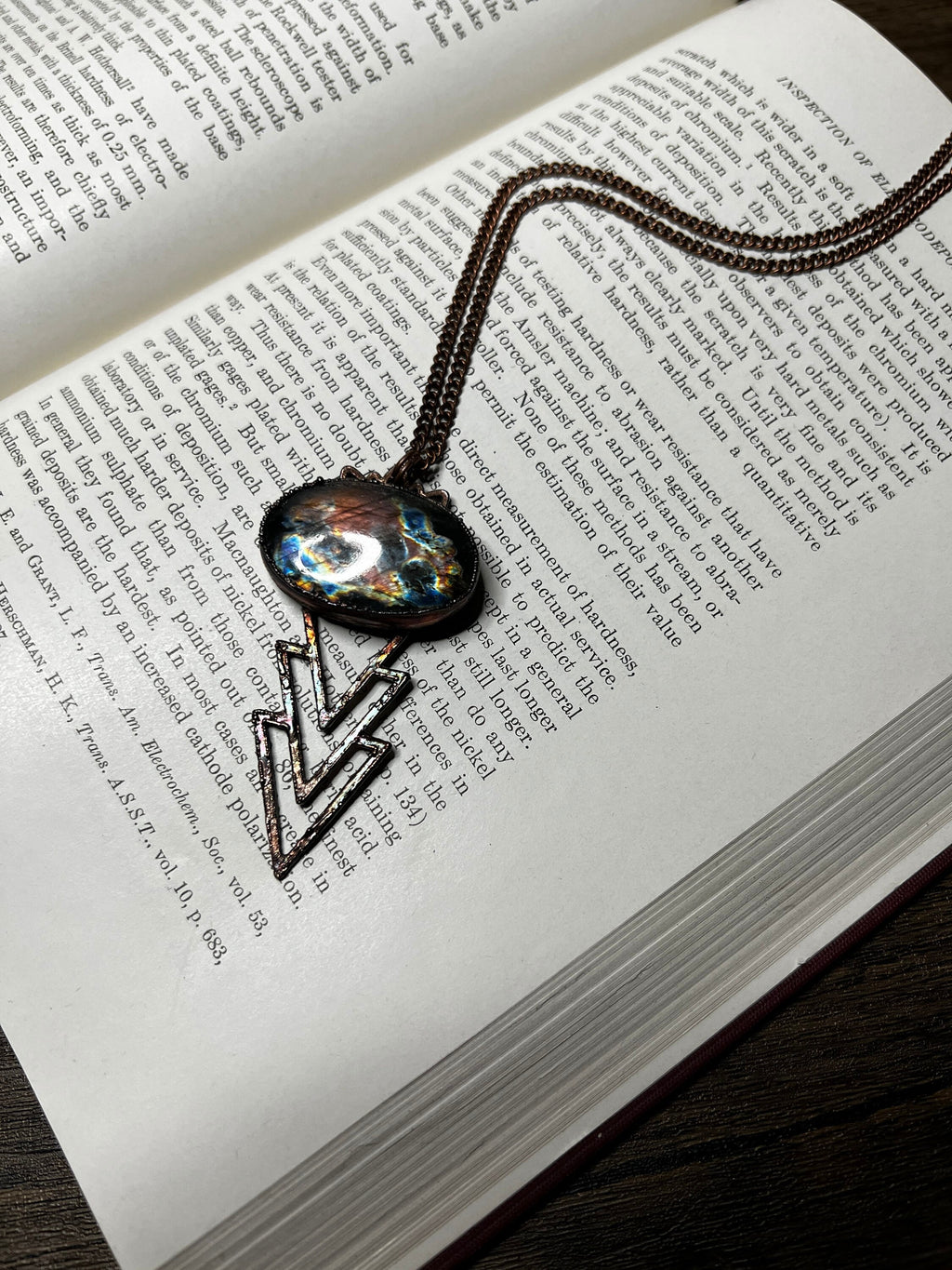 Labradorite Triangle Pendant • Electroformed Copper • Geometric Necklace