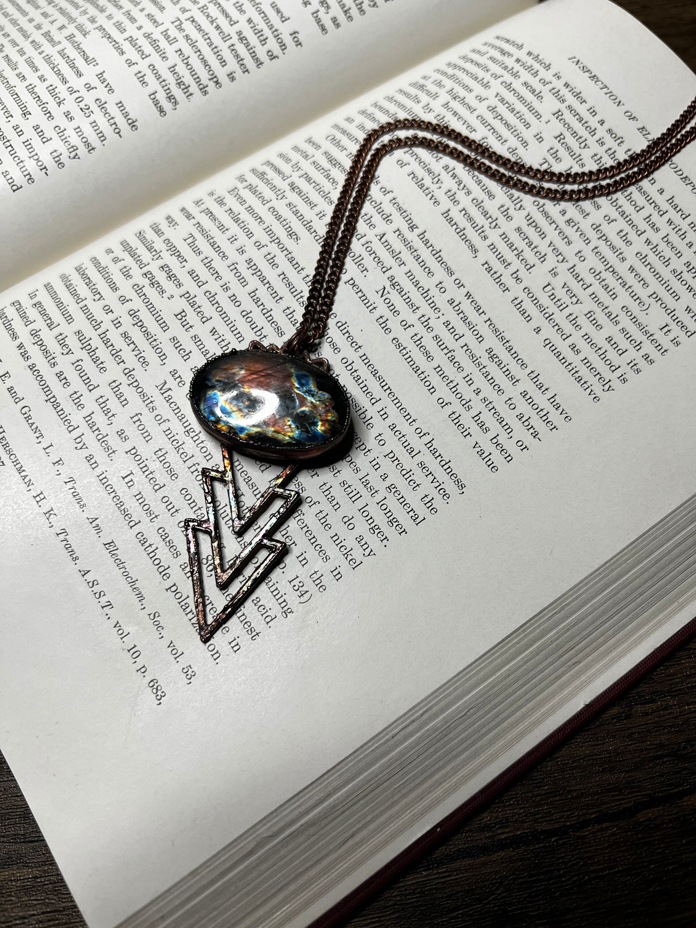 Labradorite Triangle Pendant • Electroformed Copper • Geometric Necklace