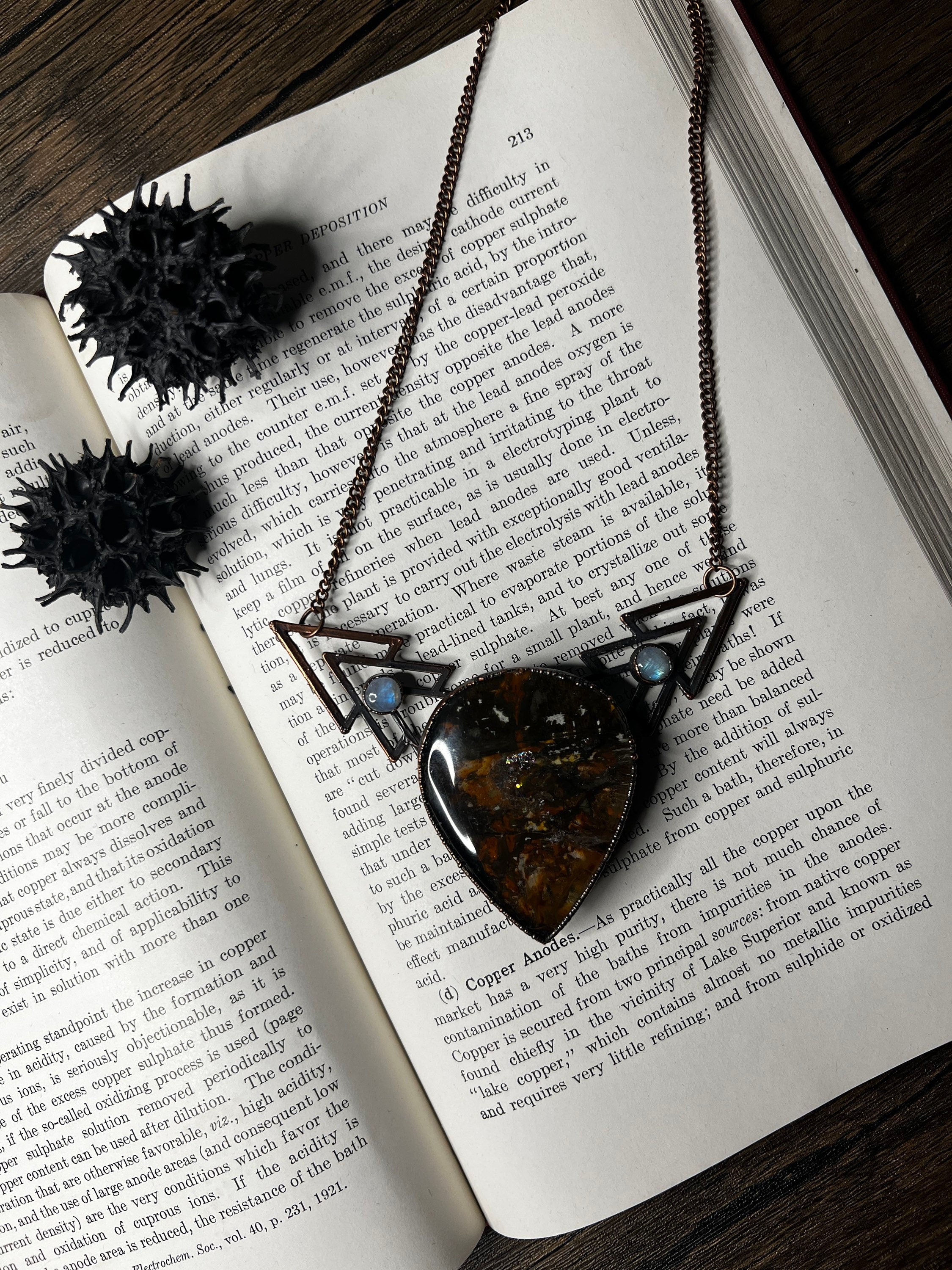 Garden Quartz Pendant • Rainbow Moonstones • Electroformed Copper • Statement Necklace