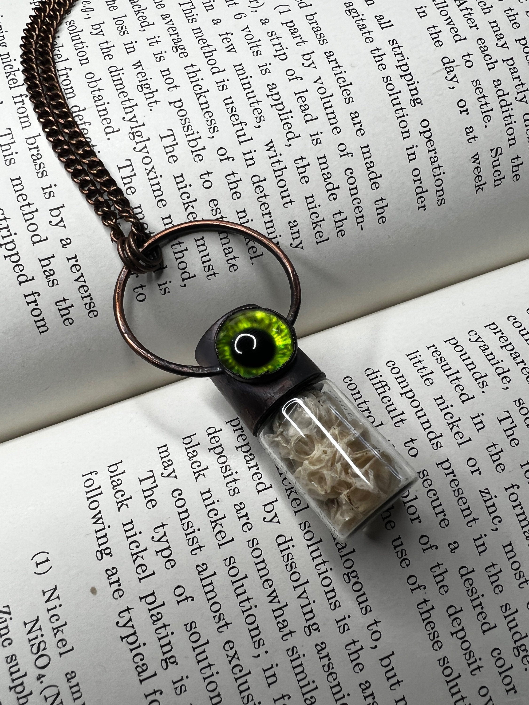 Snake Shed & Reptile Eye Essential Oil Roller Pendant • Electroformed Copper