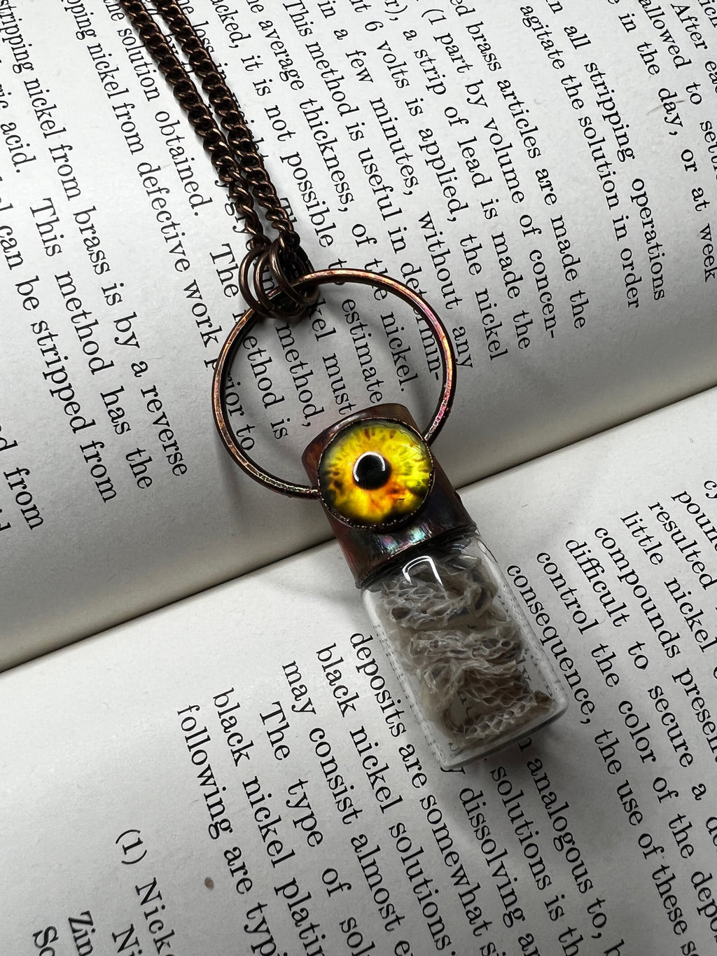 Snake Shed & Reptile Eye Essential Oil Roller Pendant • Electroformed Copper