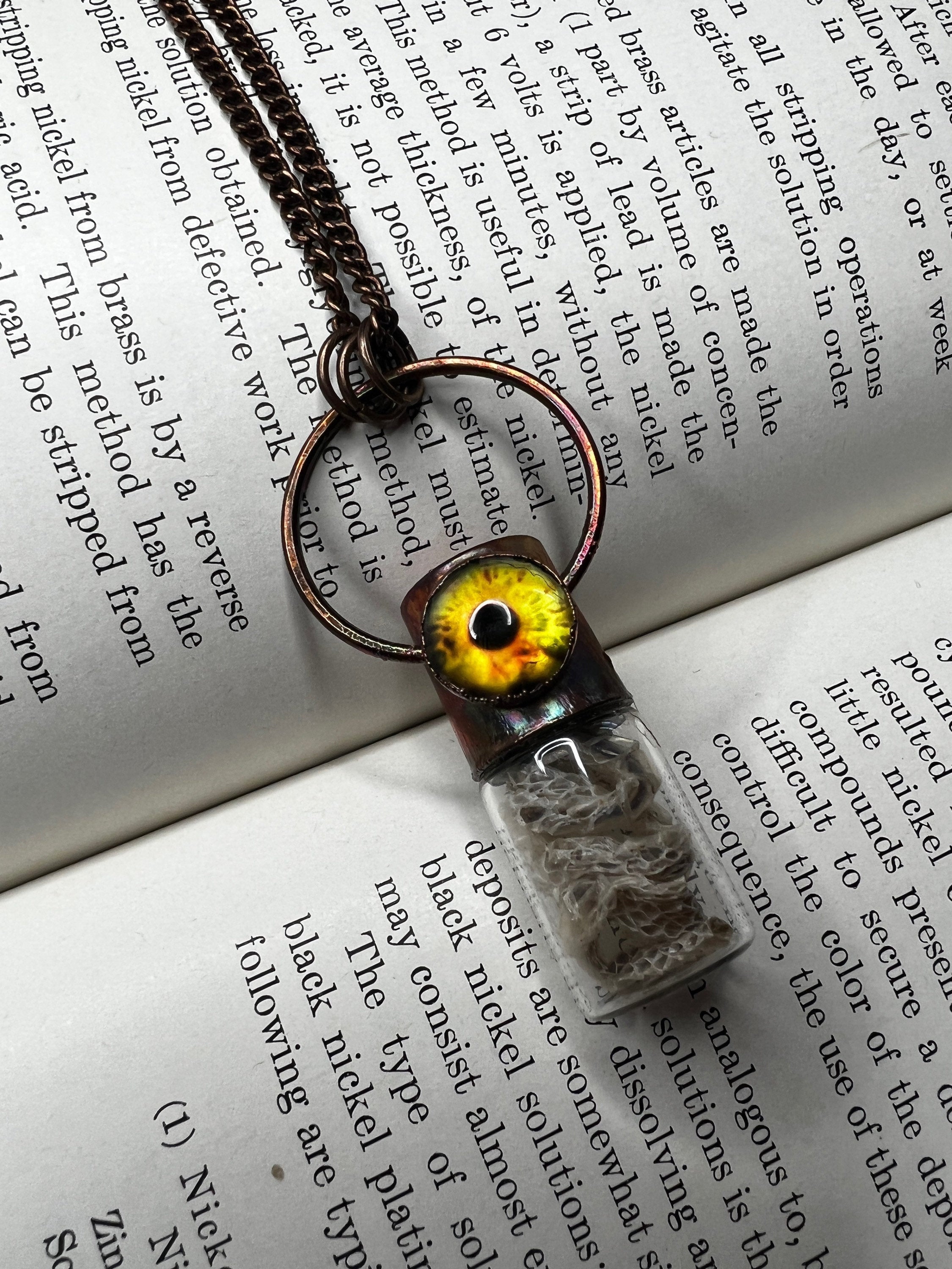 Snake Shed & Reptile Eye Essential Oil Roller Pendant • Electroformed Copper