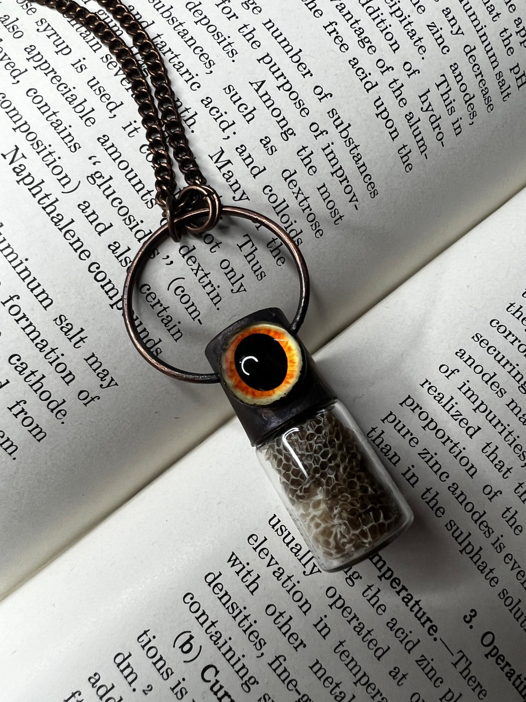 Snake Shed & Reptile Eye Essential Oil Roller Pendant • Electroformed Copper