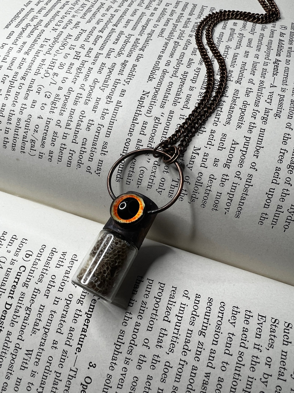 Snake Shed & Reptile Eye Essential Oil Roller Pendant • Electroformed Copper