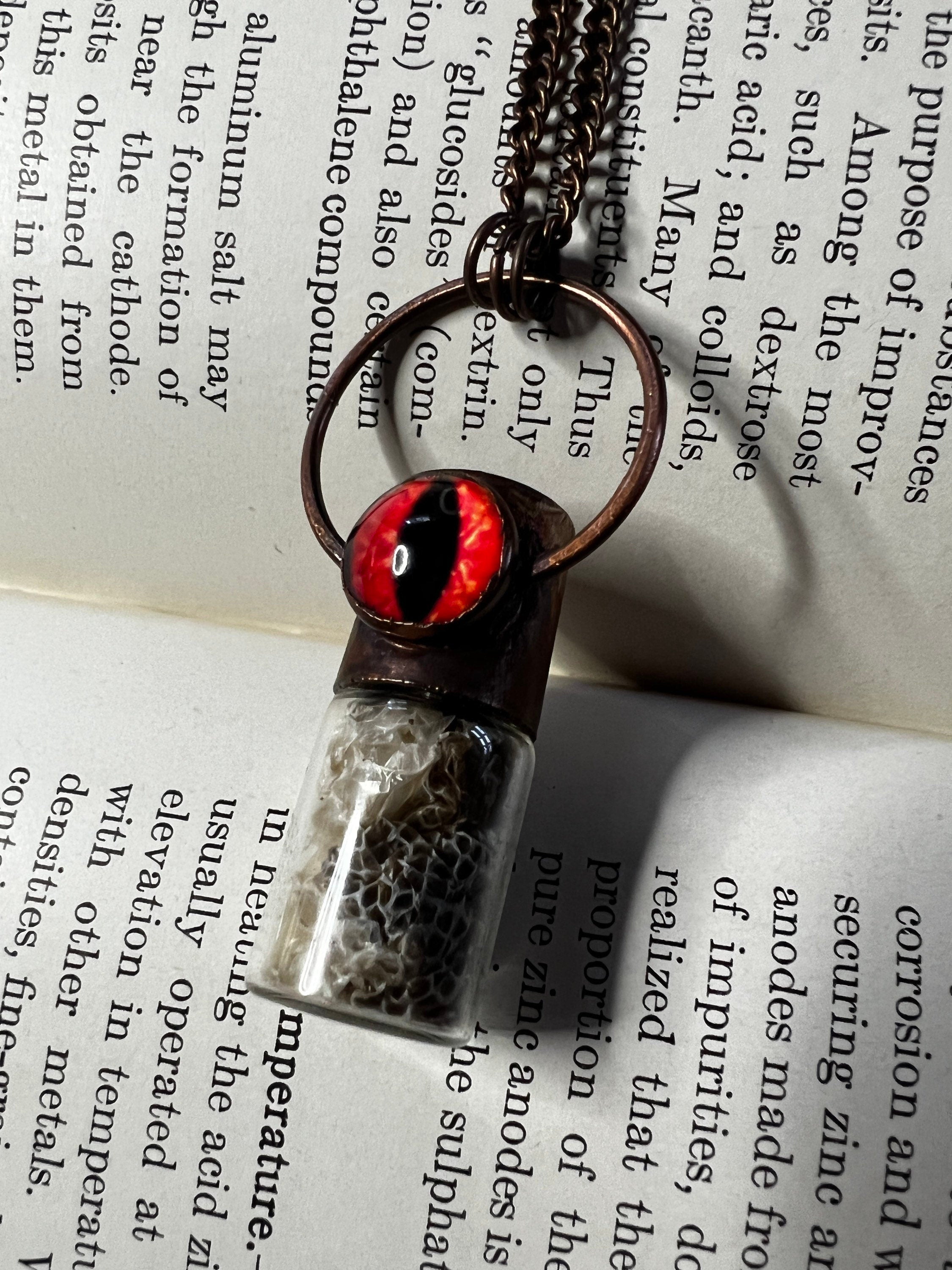 Snake Shed & Reptile Eye Essential Oil Roller Pendant • Electroformed Copper