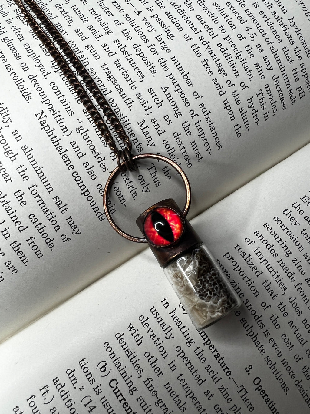 Snake Shed & Reptile Eye Essential Oil Roller Pendant • Electroformed Copper