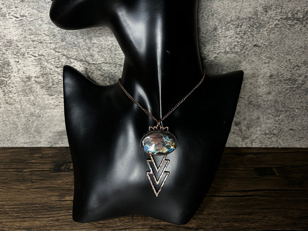 Labradorite Triangle Pendant • Electroformed Copper • Geometric Necklace