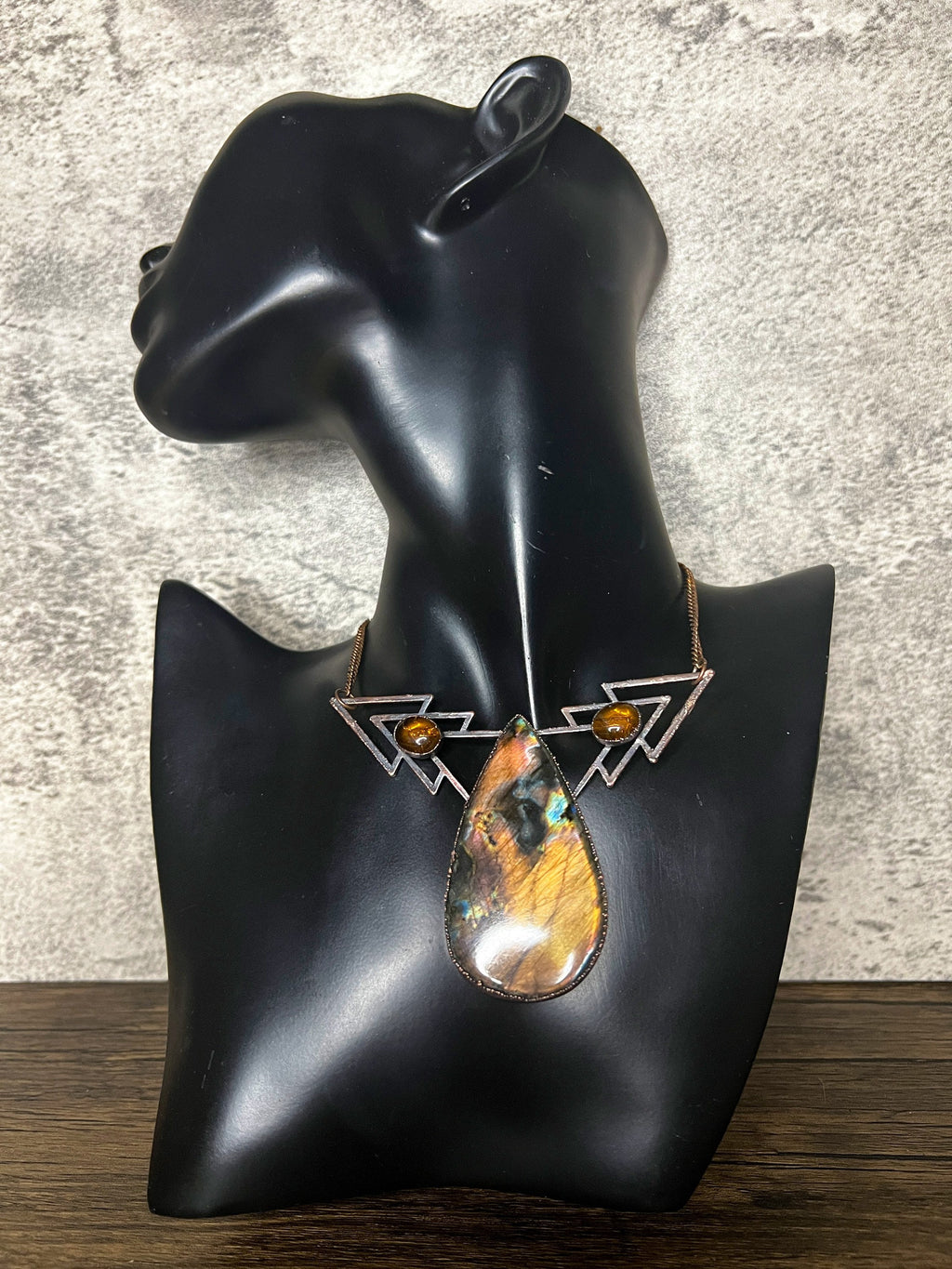 Labradorite Pendant Necklace • Electroformed Copper • Geometric Triangle Necklace • Handmade Artisan Jewelry • One of a Kind