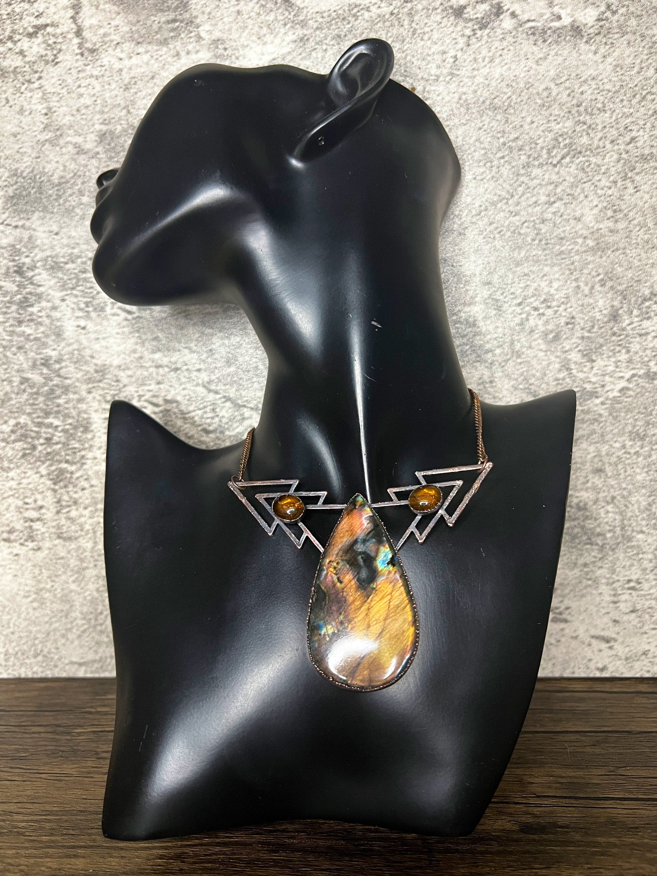 Labradorite Pendant Necklace • Electroformed Copper • Geometric Triangle Necklace • Handmade Artisan Jewelry • One of a Kind