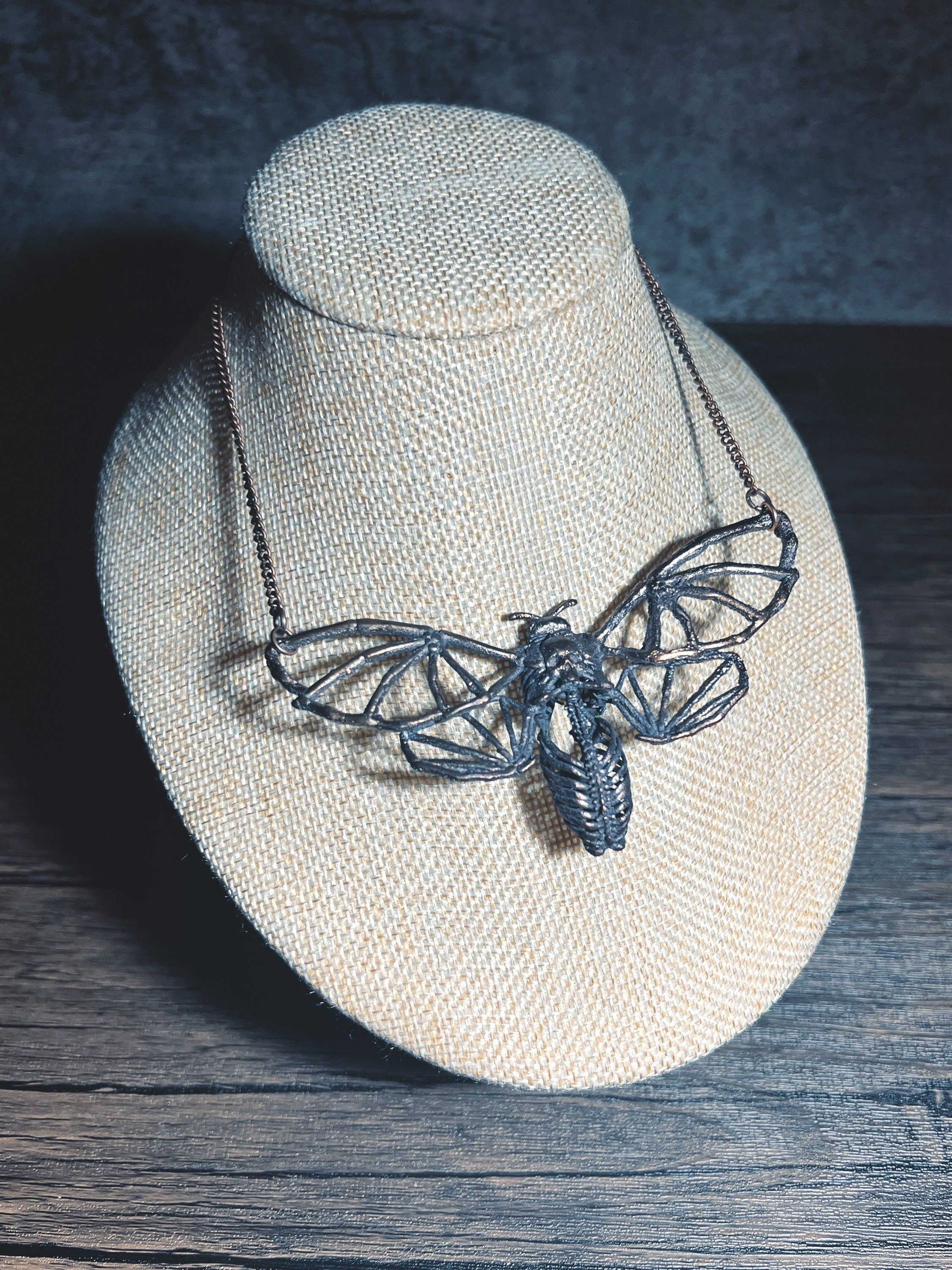 Death's-Head Hawkmoth Skeleton Pendant • Electroformed Copper