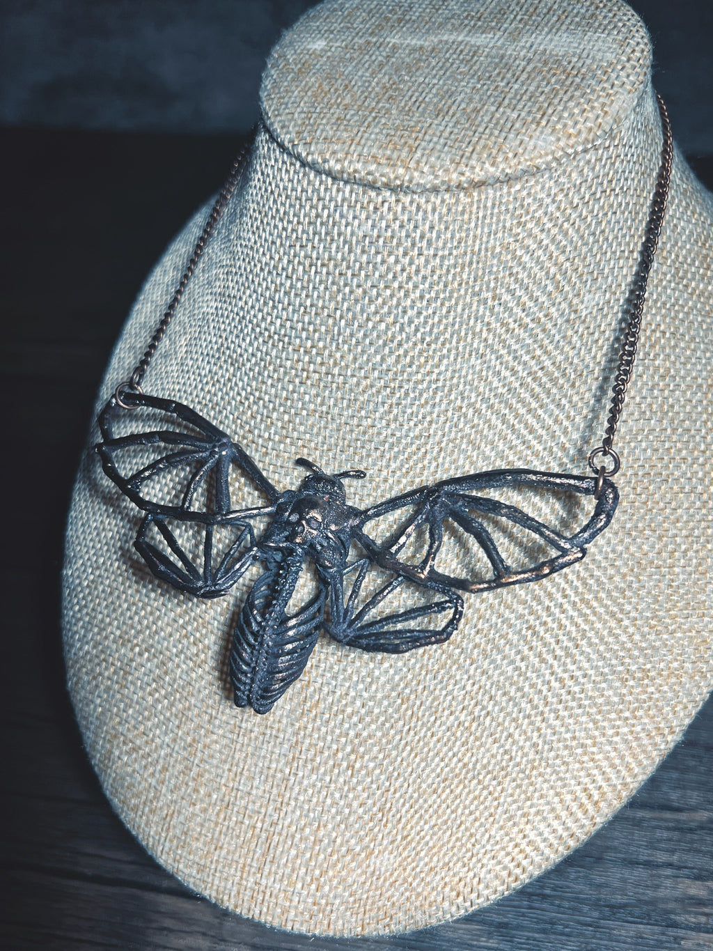 Death's-Head Hawkmoth Skeleton Pendant • Electroformed Copper
