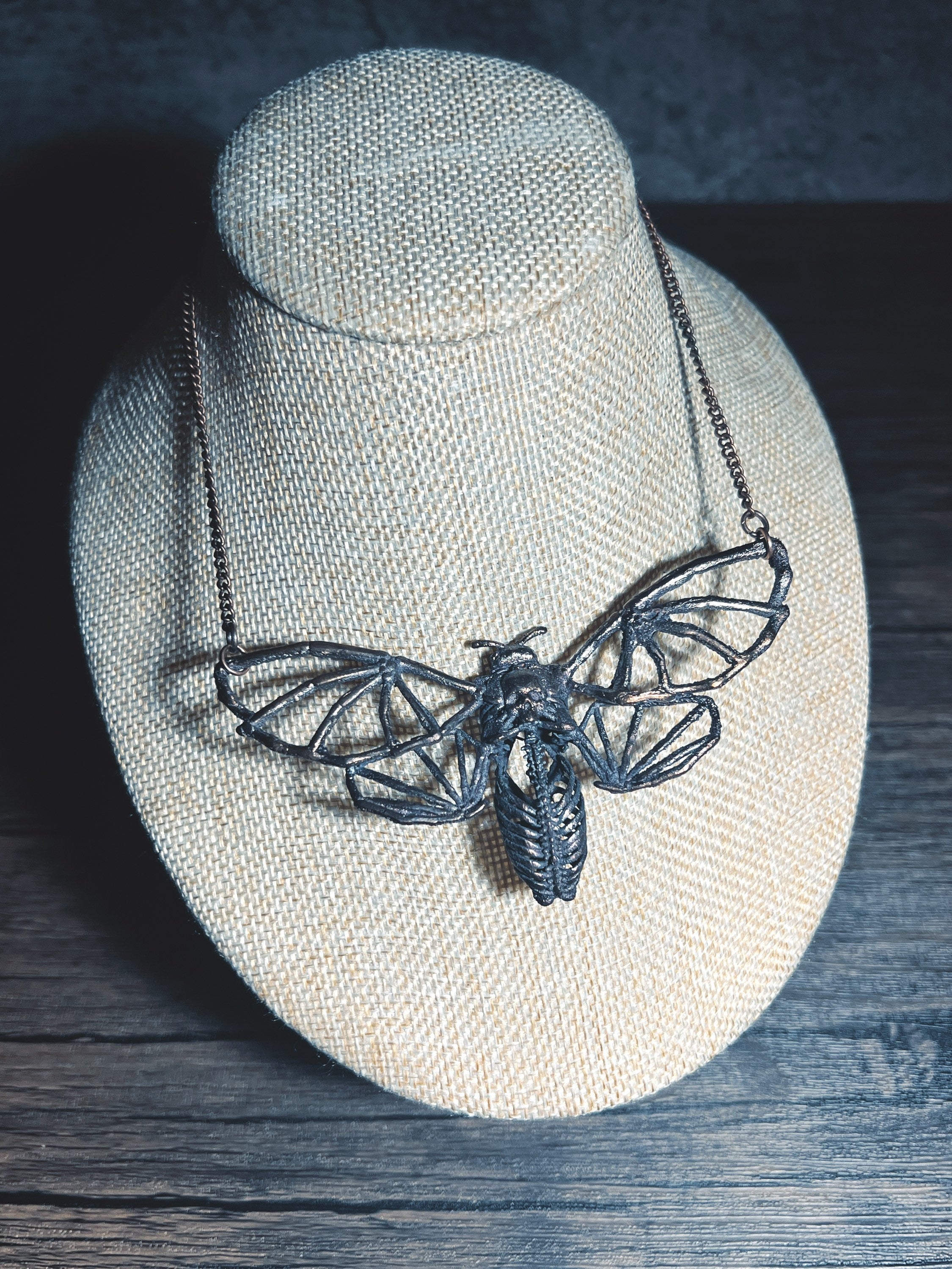 Death's-Head Hawkmoth Skeleton Pendant • Electroformed Copper