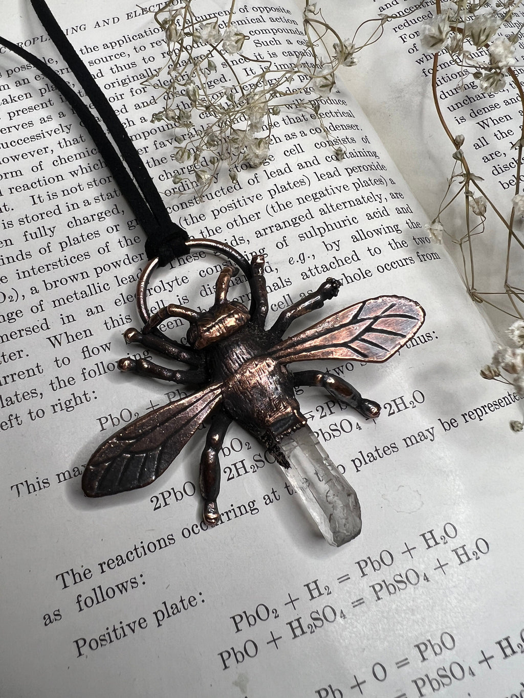 Dragonfly Pendant • Crystal Quartz • Electroformed Copper