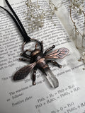 Dragonfly Pendant • Crystal Quartz • Electroformed Copper