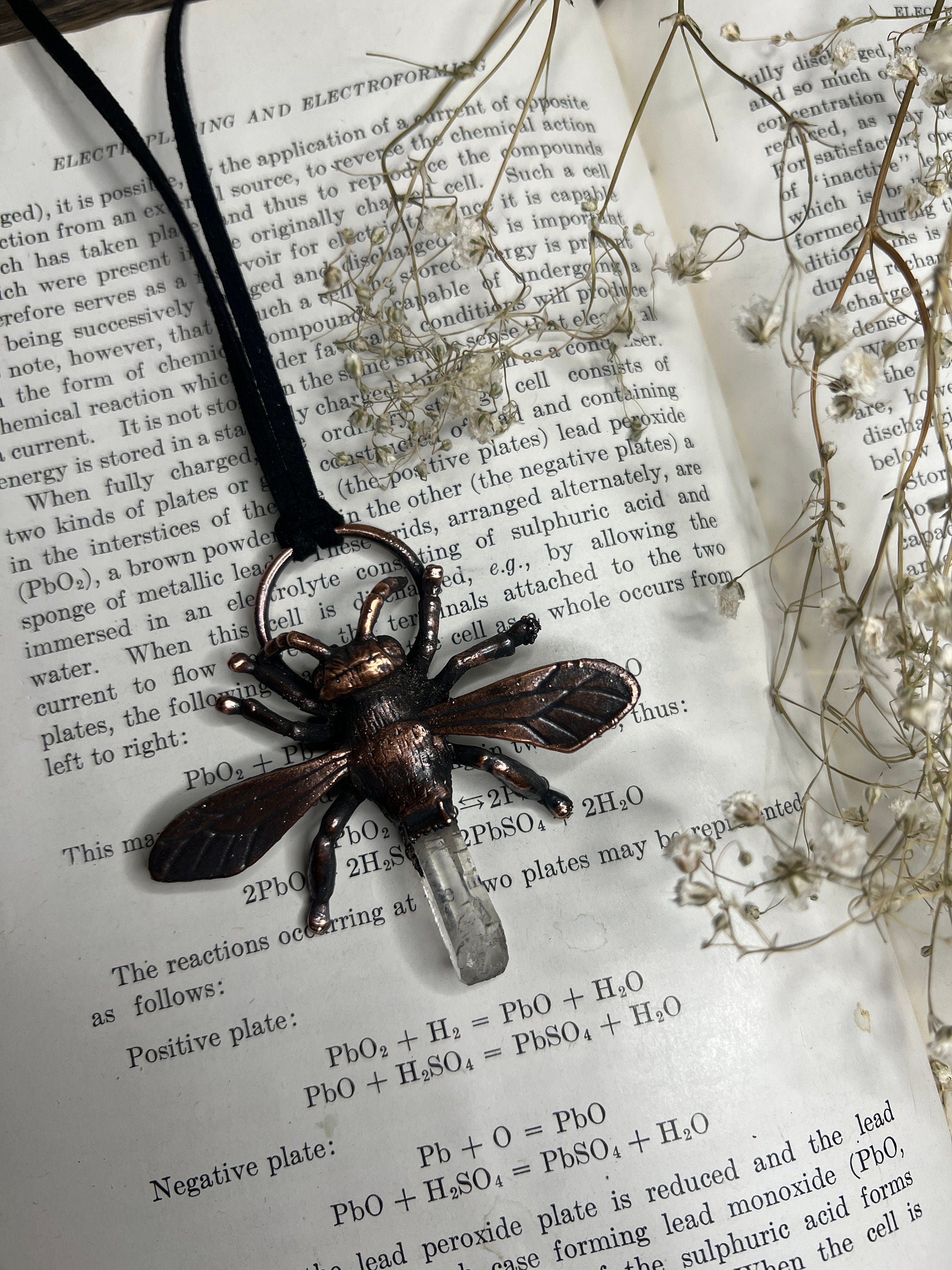 Dragonfly Pendant • Crystal Quartz • Electroformed Copper
