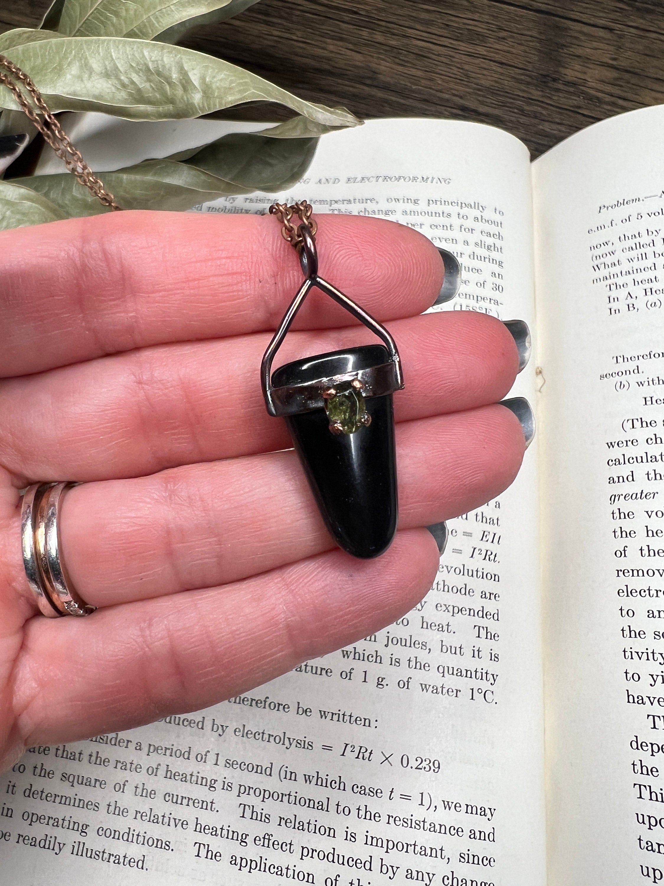Onyx Pendant • Antique Bezel • Electroformed Copper